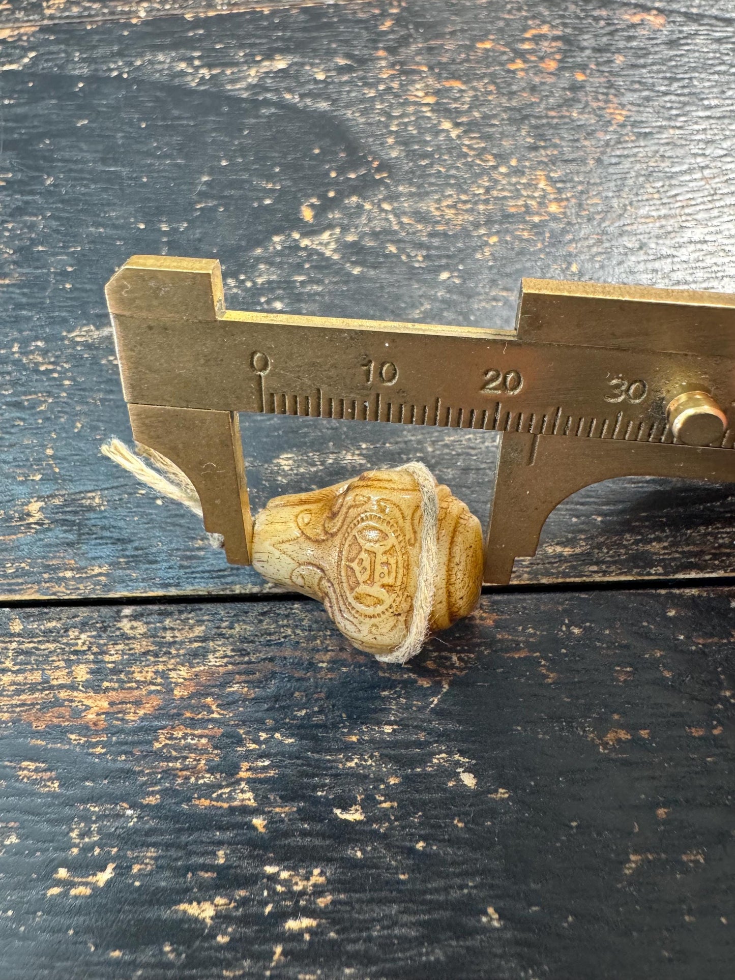 Vintage Yak Bone Treasure Vase Guru Bead • Double Dorje Carving • Tibetan Three Hole Guru Bead • Hand Carved Mala Center Bead