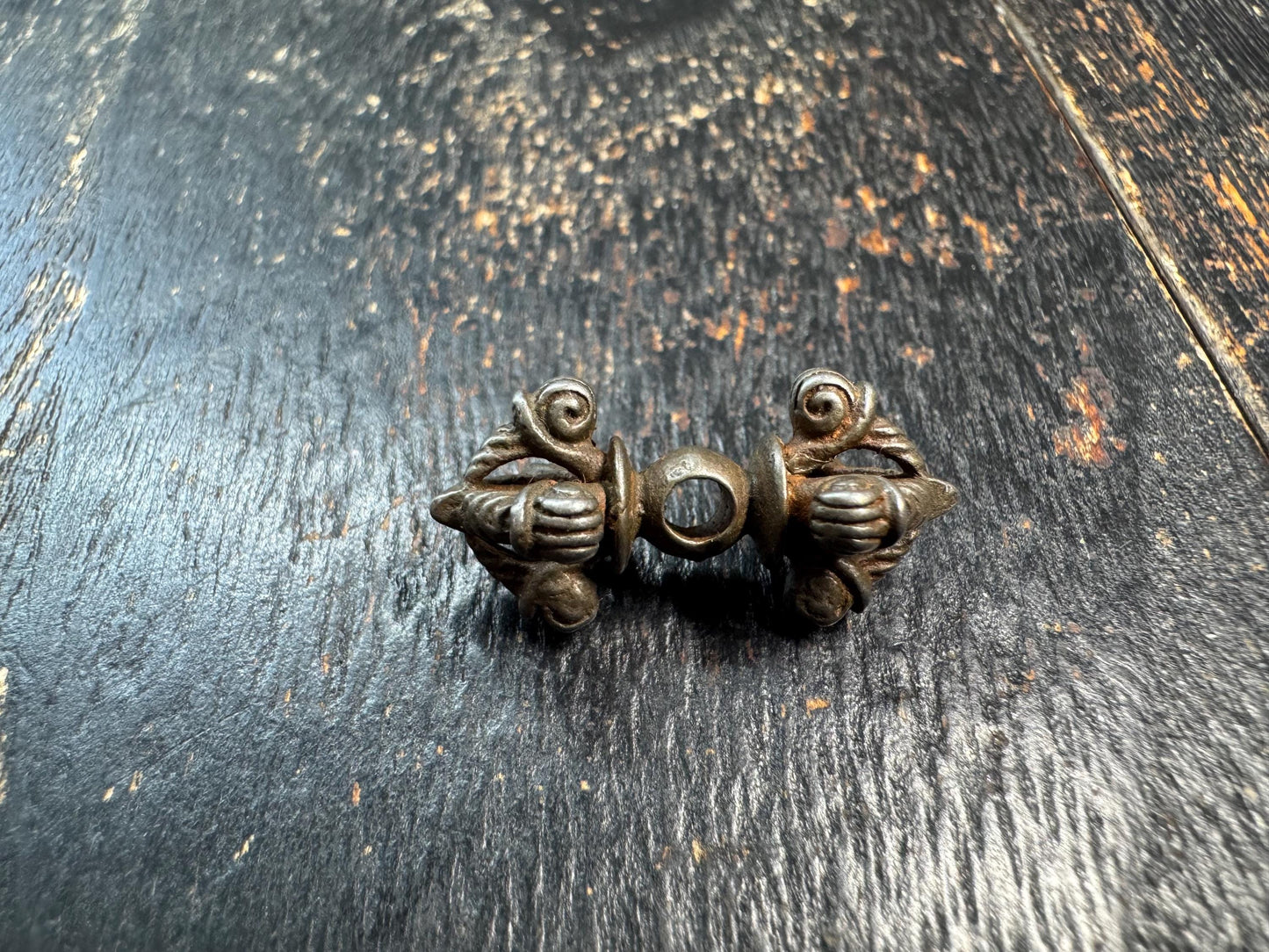 Vintage Thokcha Iron Vajra Bead Pendant • Himalayan Dorje Spacer Bead • Antique Tibetan Ritual Iron Amulet • Mala Guru Bead Supply(H702)