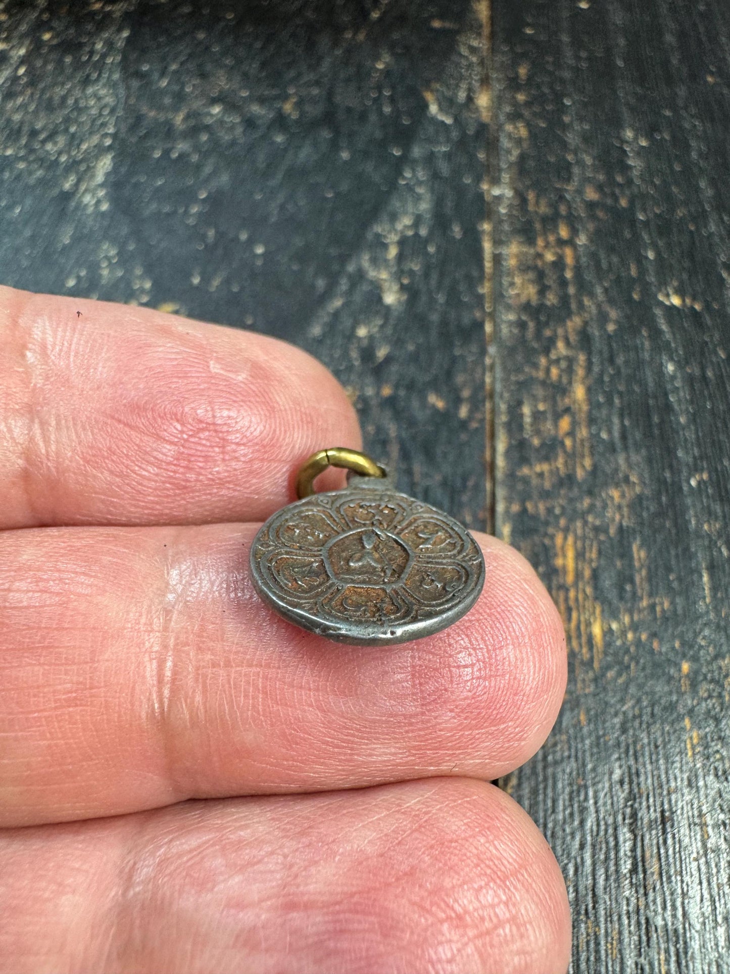 Vintage Tibetan Seed Syllable Amulet Pendant • Lotus Mandala Charm • Thokcha Talisman • Himalayan Prayer Pendant (H706)