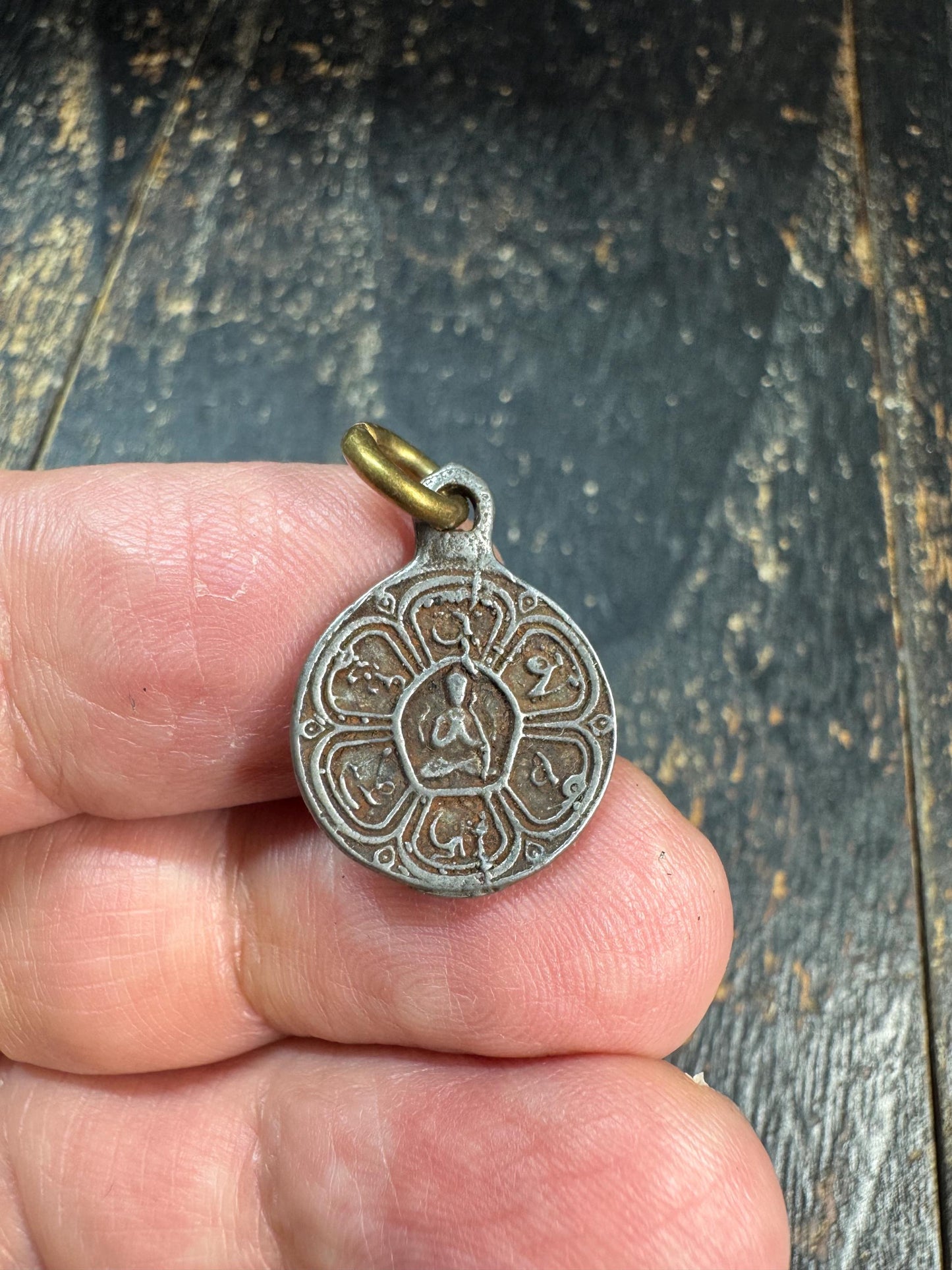 Vintage Tibetan Seed Syllable Amulet Pendant • Lotus Mandala Charm • Thokcha Talisman • Himalayan Prayer Pendant (H706)