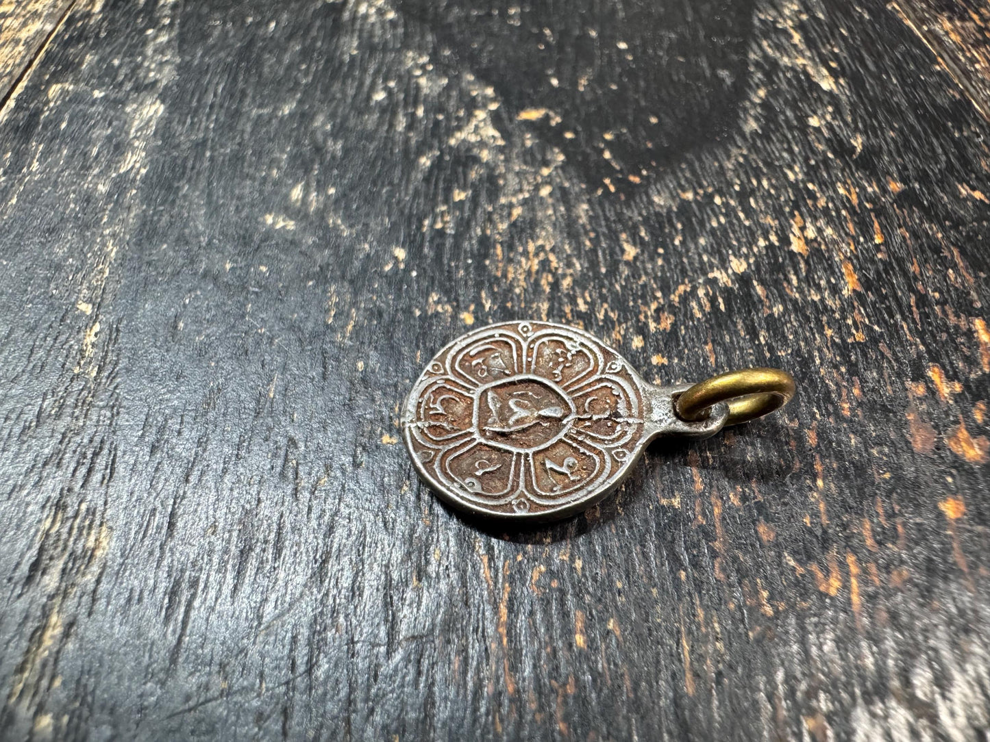 Vintage Tibetan Seed Syllable Amulet Pendant • Lotus Mandala Charm • Thokcha Talisman • Himalayan Prayer Pendant (H706)
