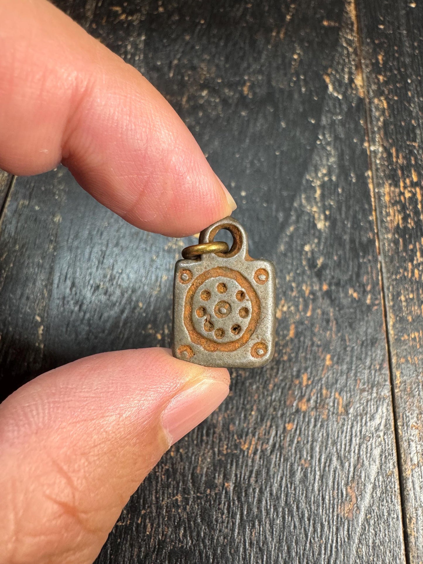 Vintage Himalayan Thokcha Pendant • Nine Dot Mantra Symbol • Cold Iron Protective Amulet • Tibetan Ritual Charm(H704)