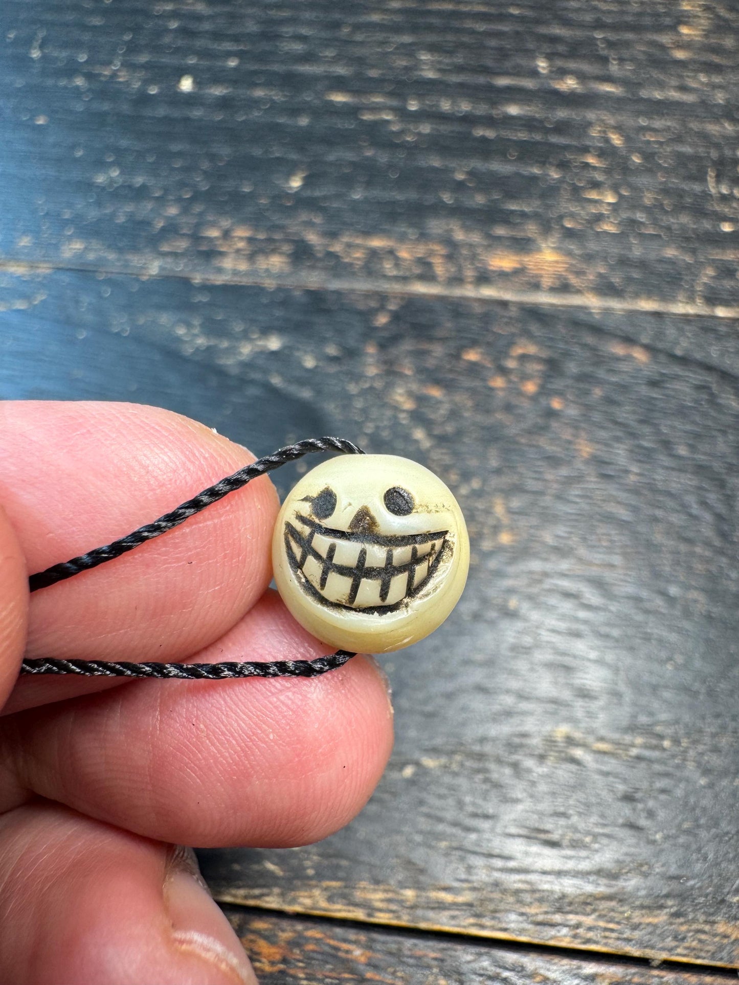 Vintage Hand Carved Shell Skull Bead • Smiling Skull Spacer Bead • Gothic Jewelry Supply • Handmade Mala Accent Bead • DIY Bracelet & Neckla