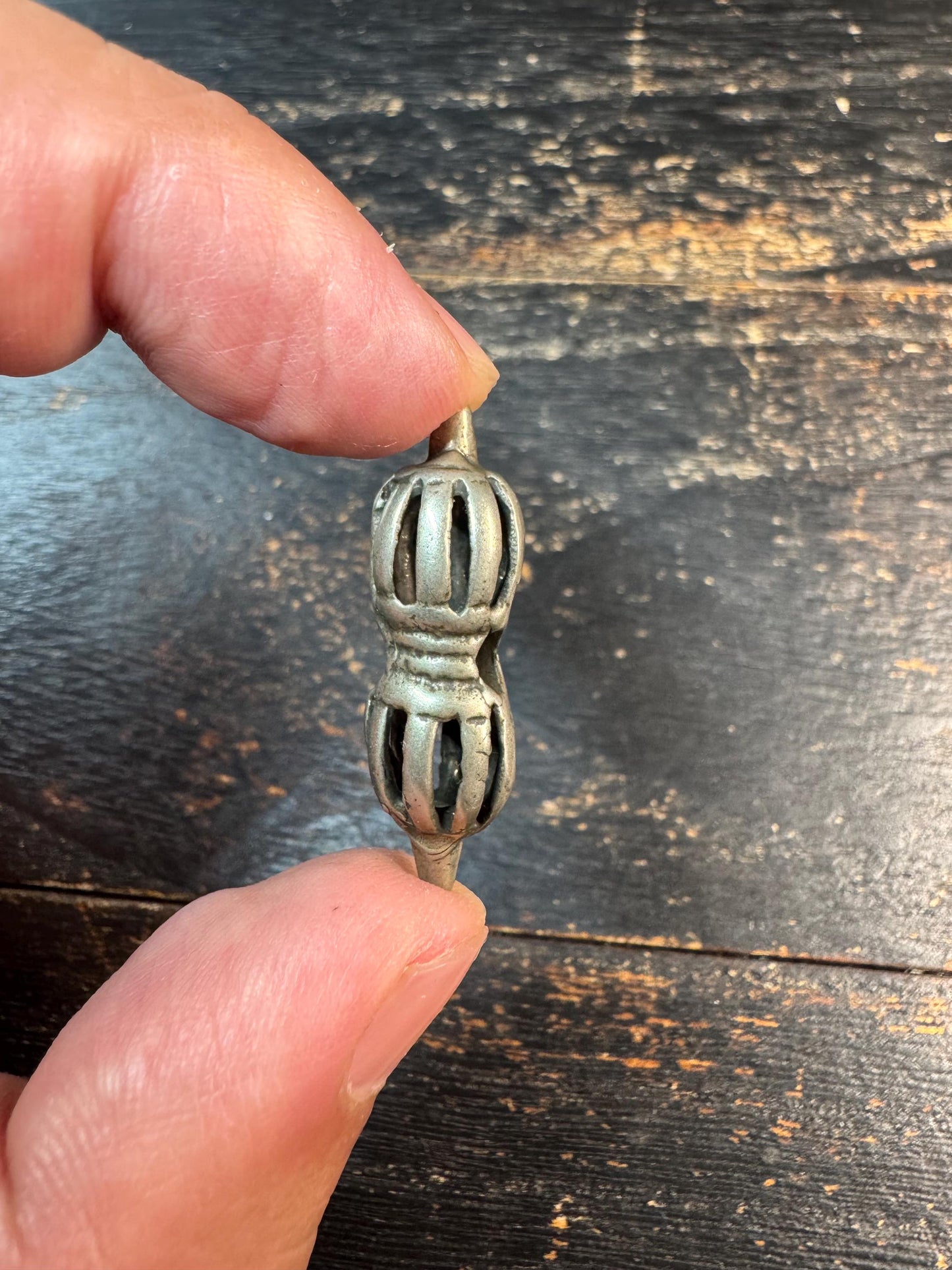 Brass Double Vajra Guru Bead • Tibetan Dorje Center Bead • Double Dorje Spacer • Himalayan Mala Making Supply • Brass Focal Bead