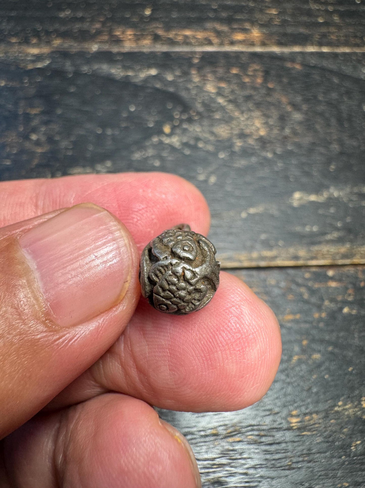 Vintage Tibetan Thokcha Iron Three Fish Amulet Pendant, Old Himalayan Protective Charm, Tribal Talisman, Mala Pendant(H708)