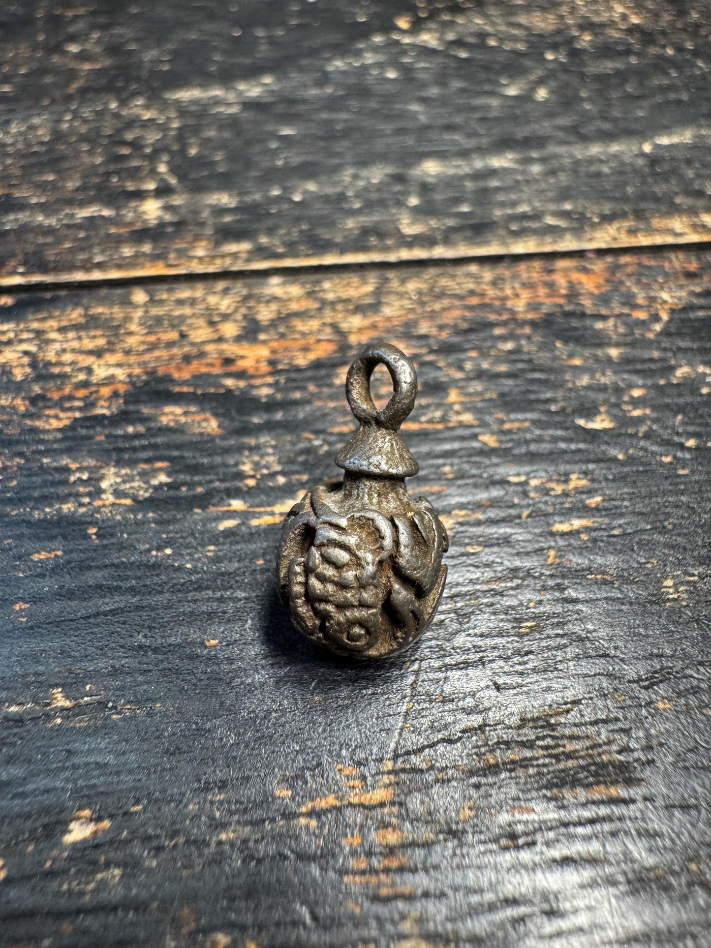 Vintage Tibetan Thokcha Iron Three Fish Amulet Pendant, Old Himalayan Protective Charm, Tribal Talisman, Mala Pendant(H708)