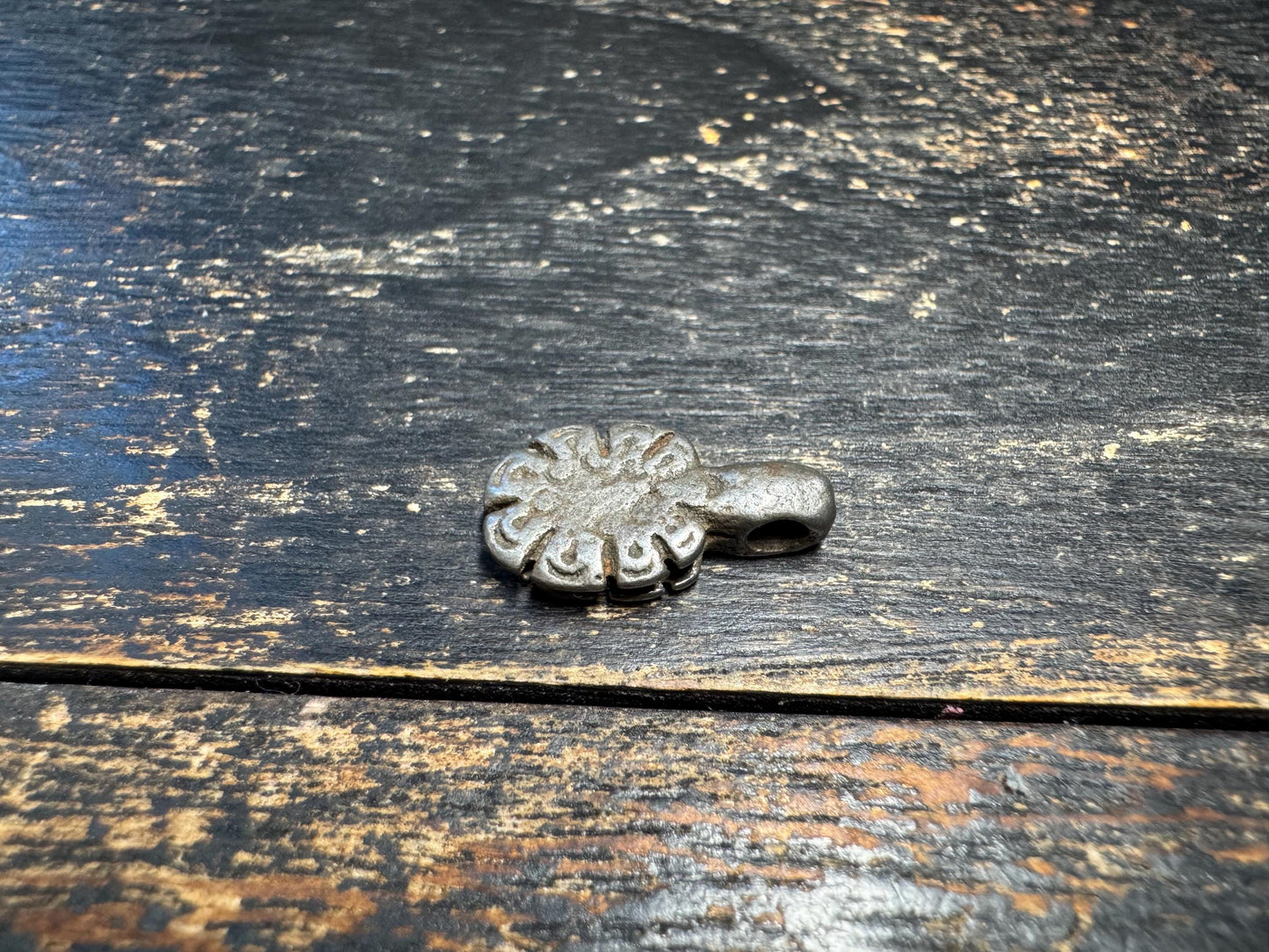Old Tibetan Iron Lotus Pendant, Vintage Thokcha Lotus Amulet, Himalayan Floral Charm, Mala Accessory, Tribal Protective Talisman(H712)