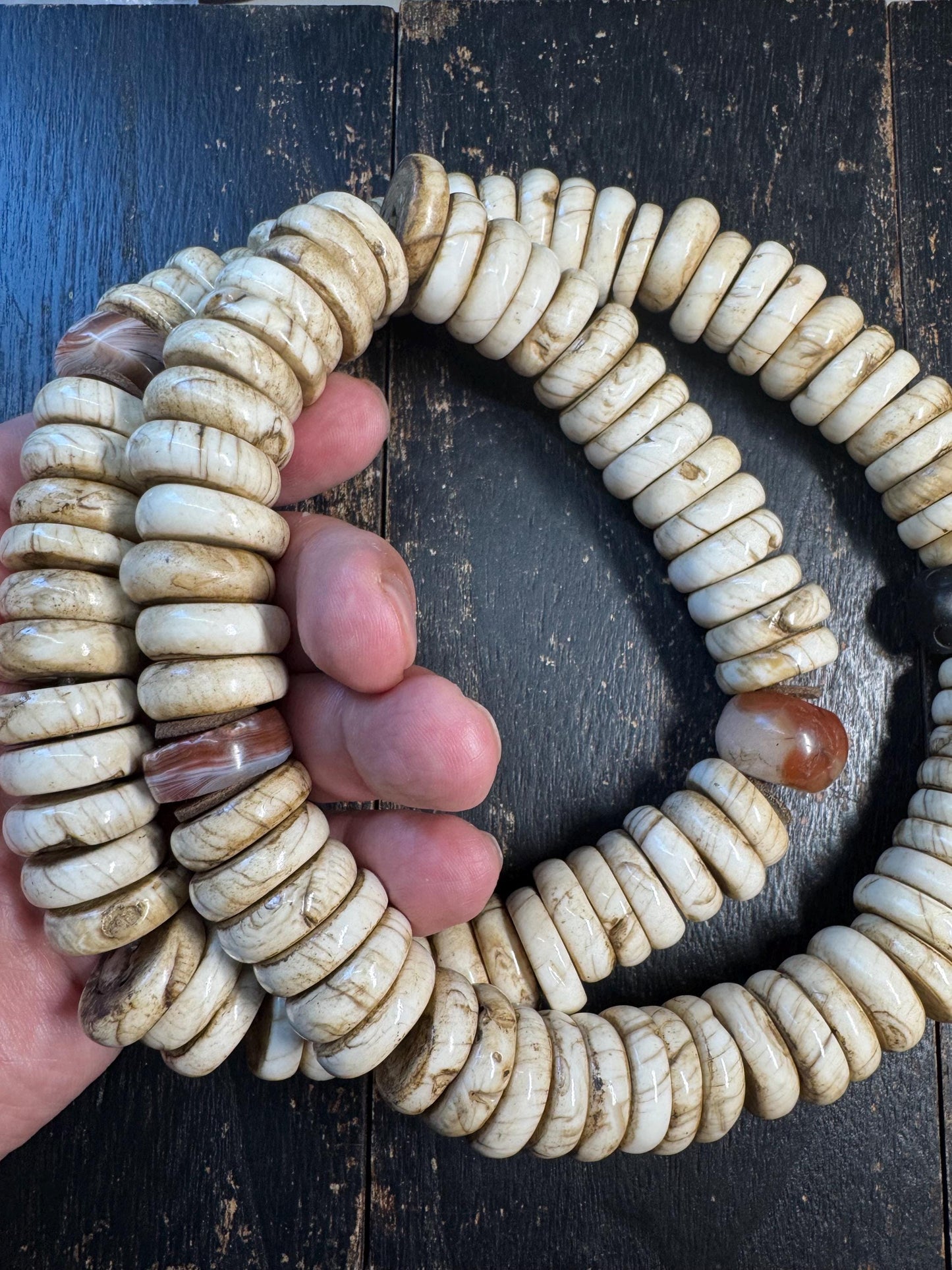 Vintage Tibetan Conch Shell Mala 108 Beads | Heavy Himalayan Prayer Beads Necklace | Carnelian Spacer Beads | Skull Finial | 560g(H715)