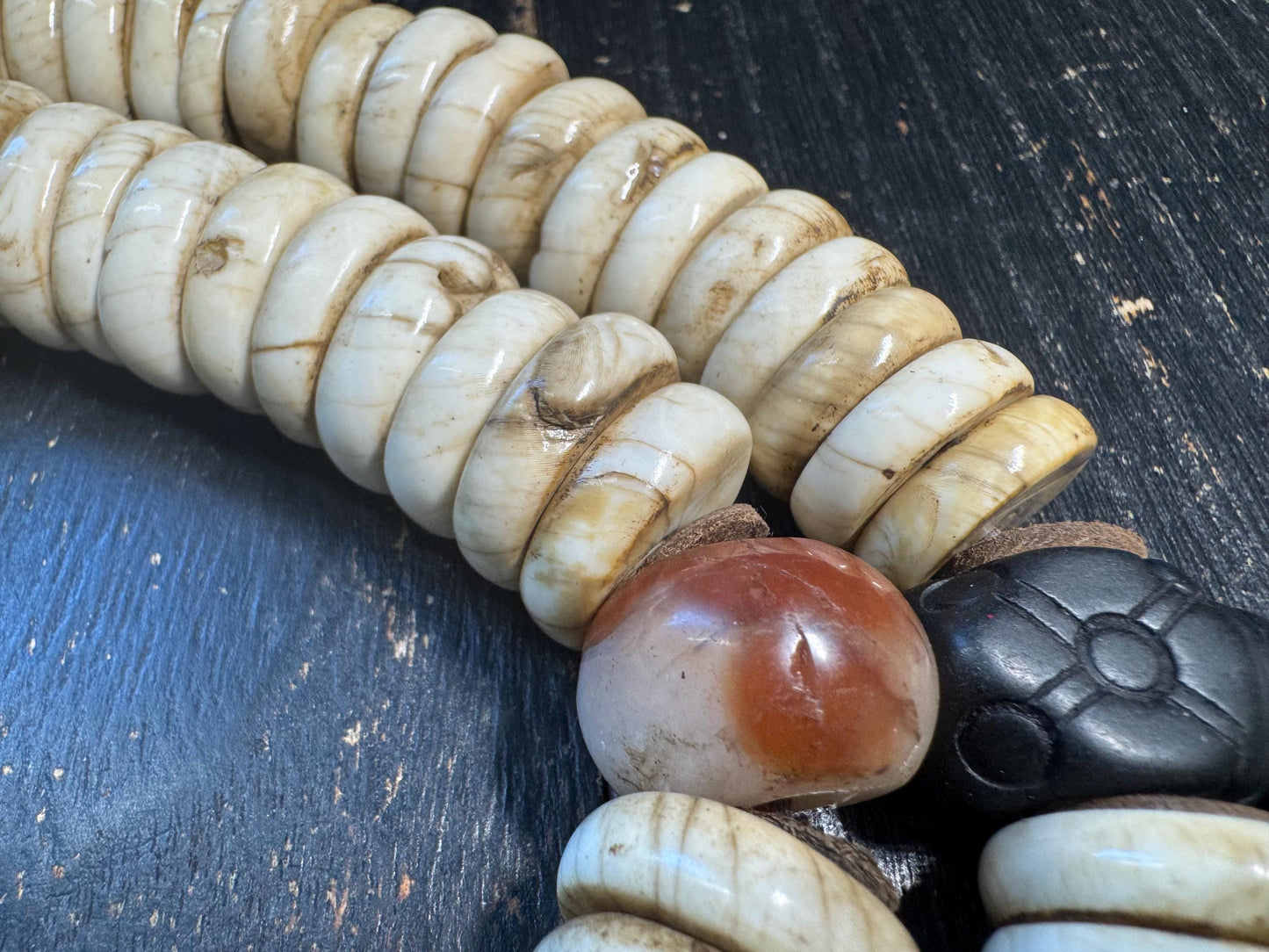 Vintage Tibetan Conch Shell Mala 108 Beads | Heavy Himalayan Prayer Beads Necklace | Carnelian Spacer Beads | Skull Finial | 560g(H715)