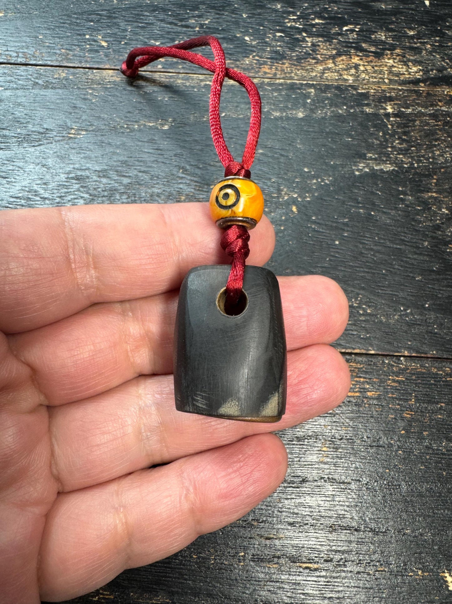 Vintage Himalayan Horn Tsa Tsa Seal Pendant, Hand Carved Buddha Mold Amulet, Buddhist Ritual Stamp, Nepal Folk Art Charm, Tribal Horn Talism