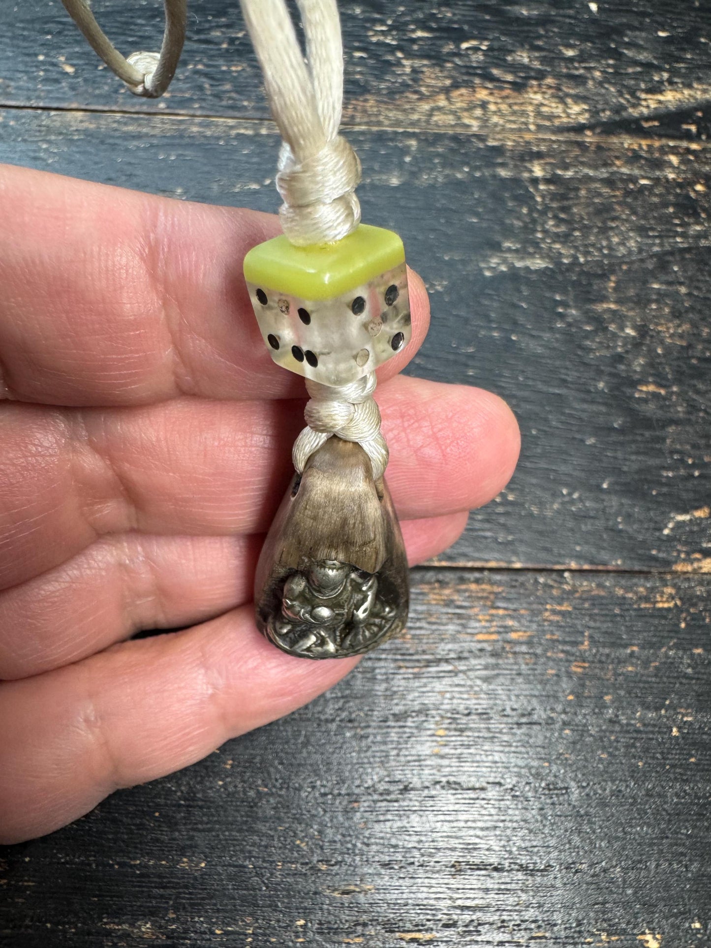 Vintage Himalayan Horn Pendant with Brass Black Jambhala, Tibetan Wealth Deity Amulet, Nepal Folk Art Talisman, Handcrafted Horn Charm