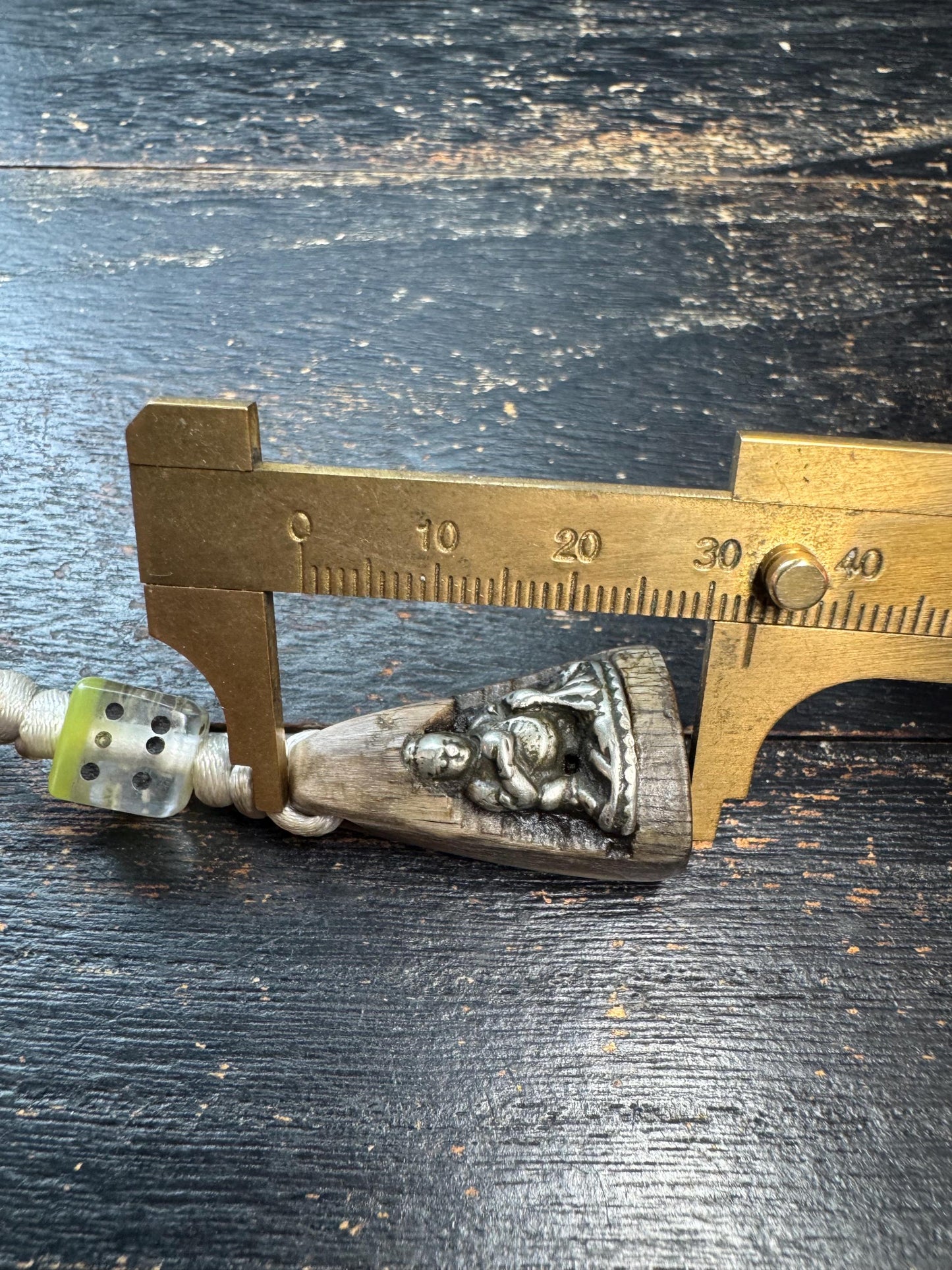 Vintage Himalayan Horn Pendant with Brass Black Jambhala, Tibetan Wealth Deity Amulet, Nepal Folk Art Talisman, Handcrafted Horn Charm