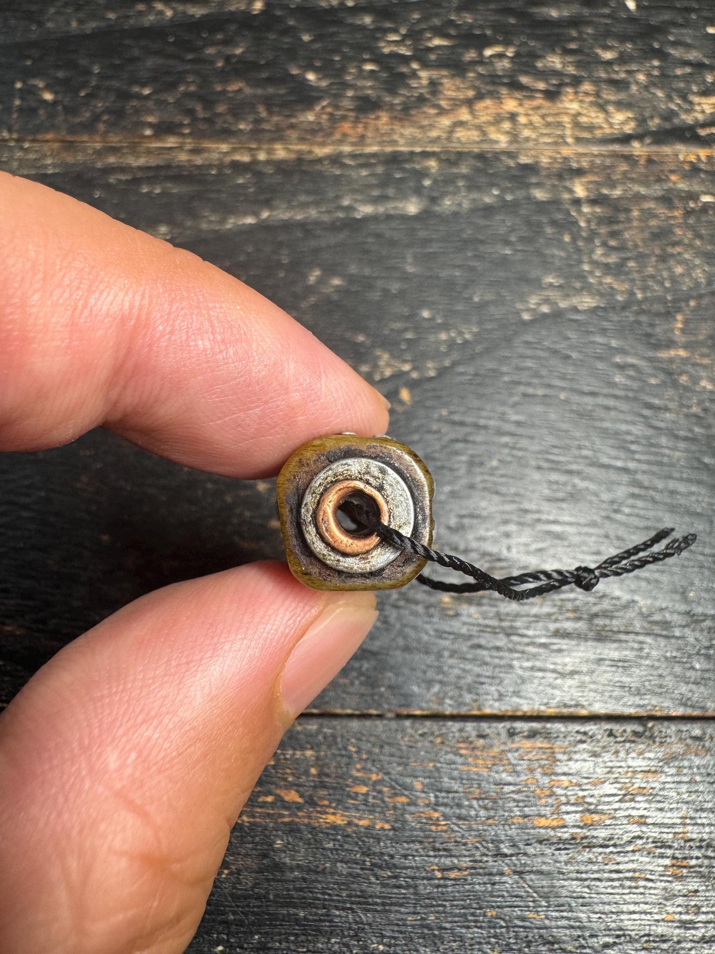 Vintage Tibetan Yak Bone Bead with Metal Inlay – Handcrafted Buddhist Amulet Component
