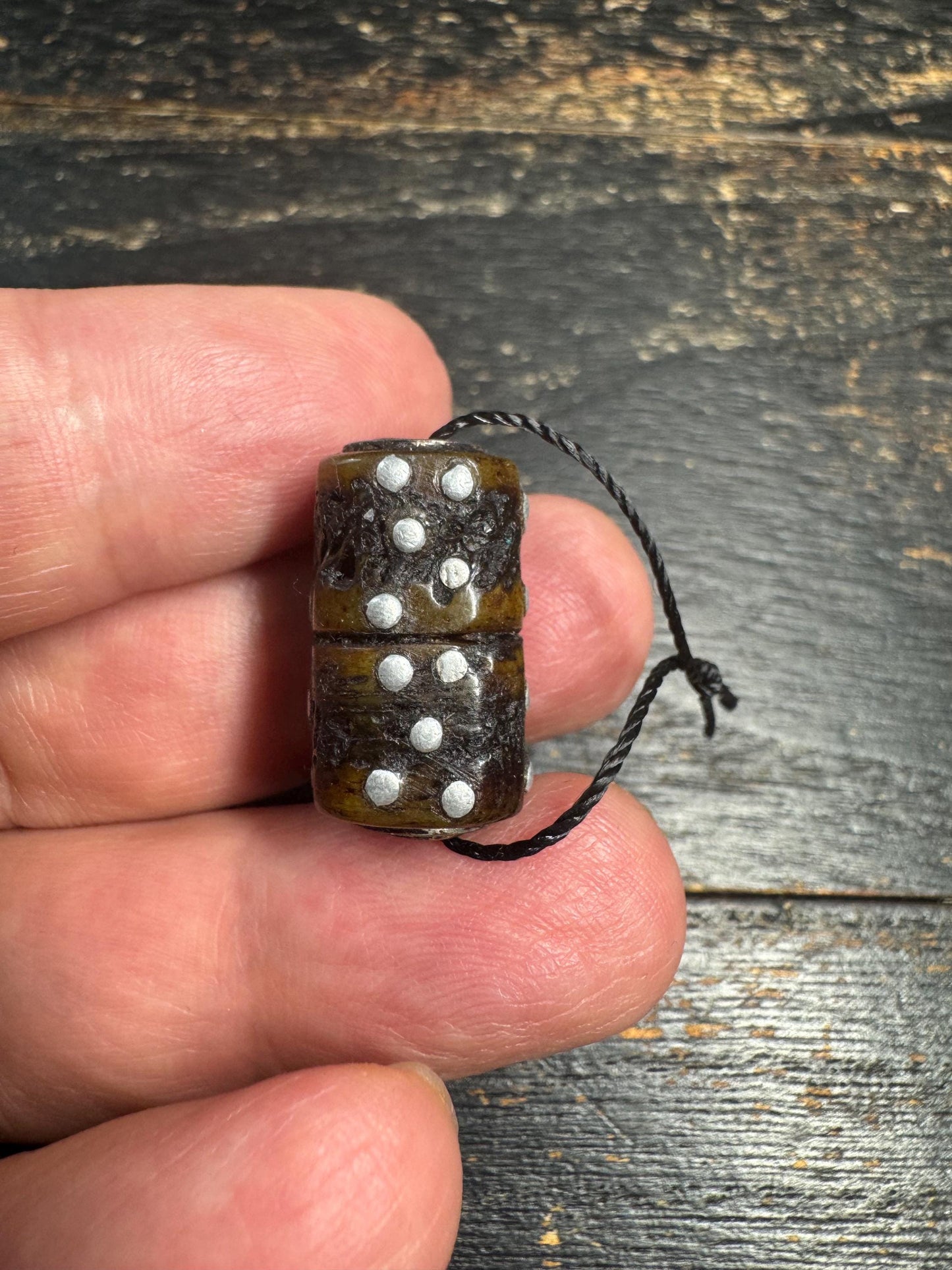 Vintage Tibetan Yak Bone Bead with Metal Inlay – Handcrafted Buddhist Amulet Component