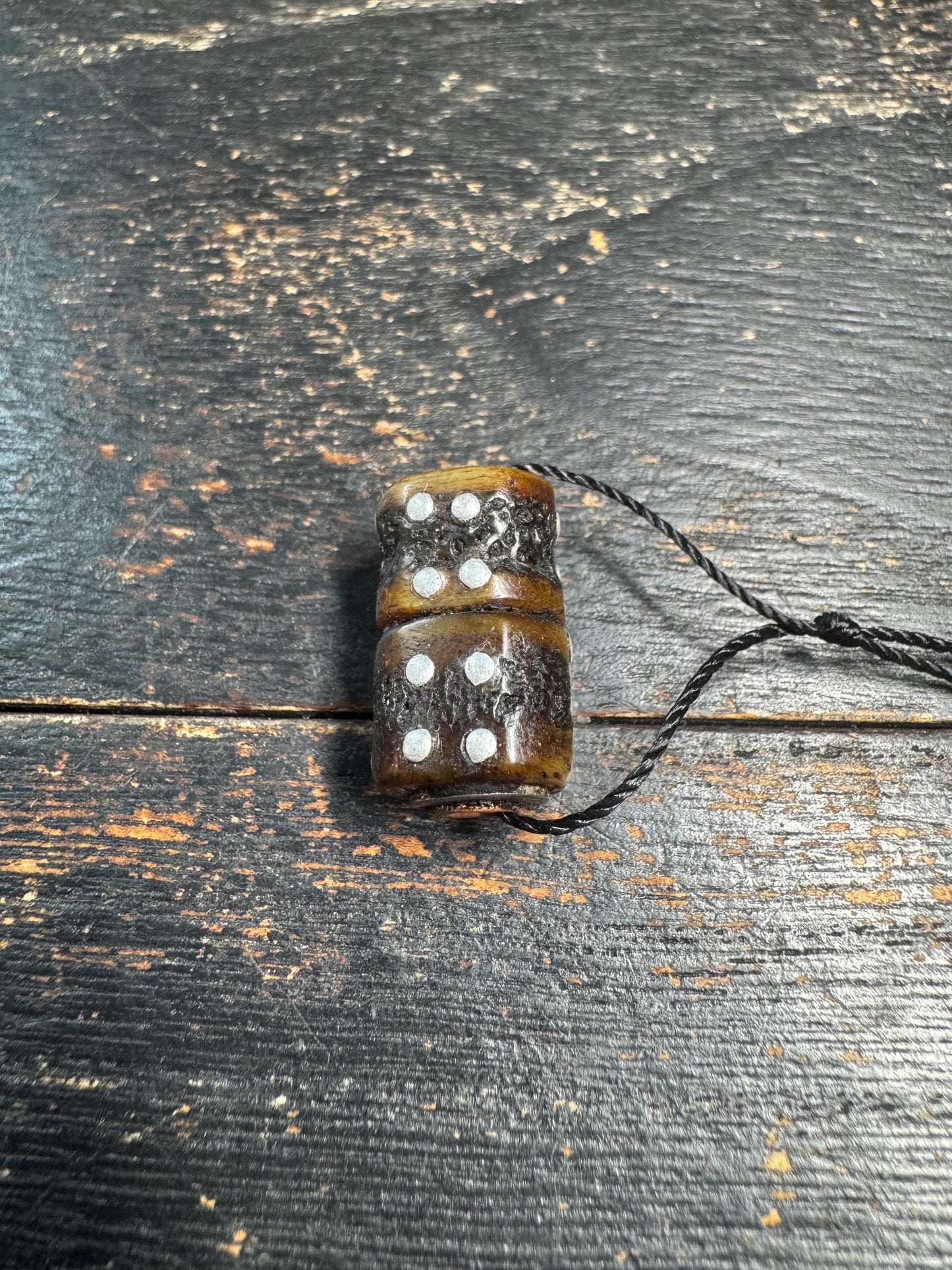 Vintage Tibetan Yak Bone Bead with Metal Inlay – Handcrafted Buddhist Amulet Component