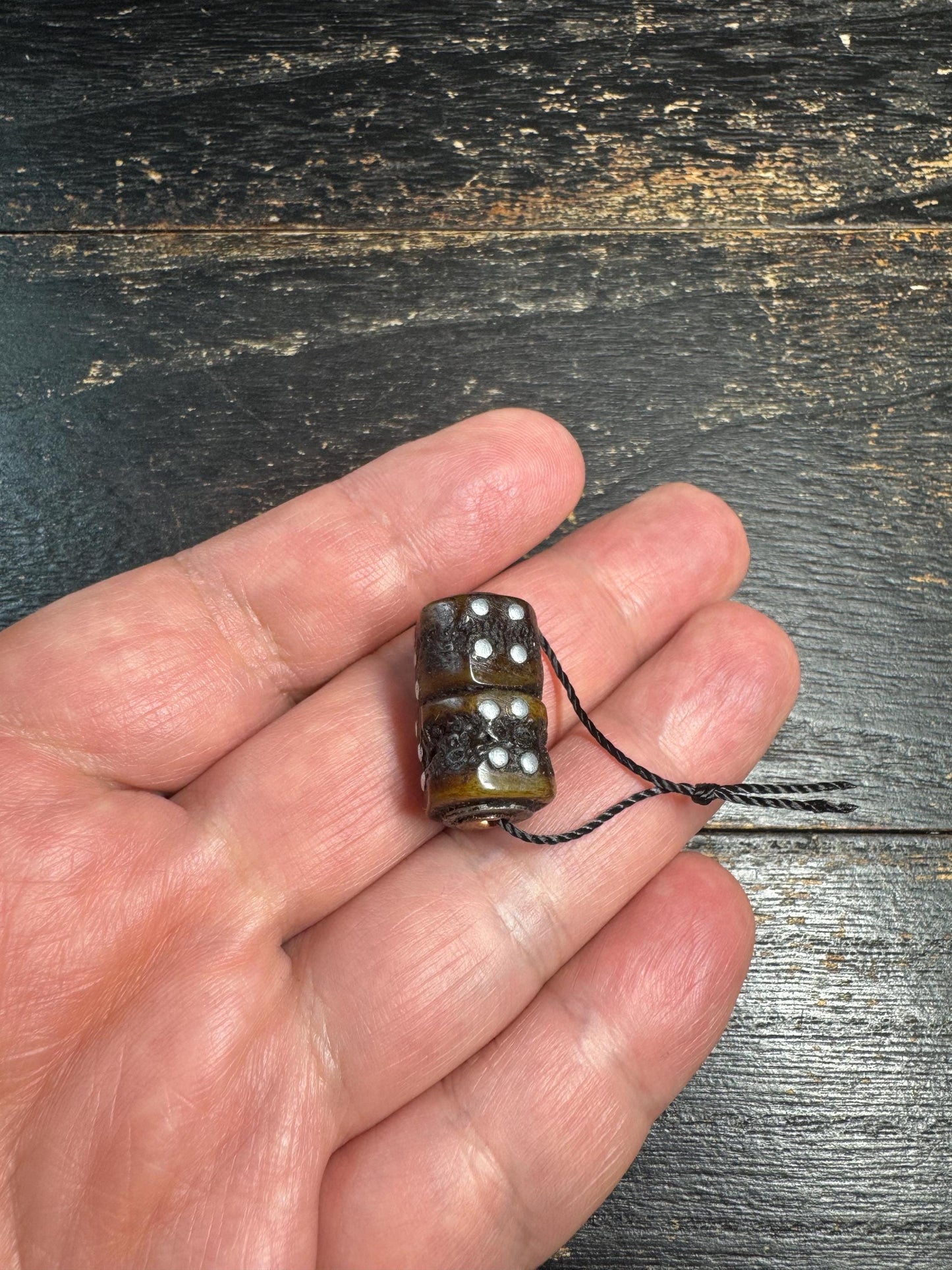 Vintage Tibetan Yak Bone Bead with Metal Inlay – Handcrafted Buddhist Amulet Component