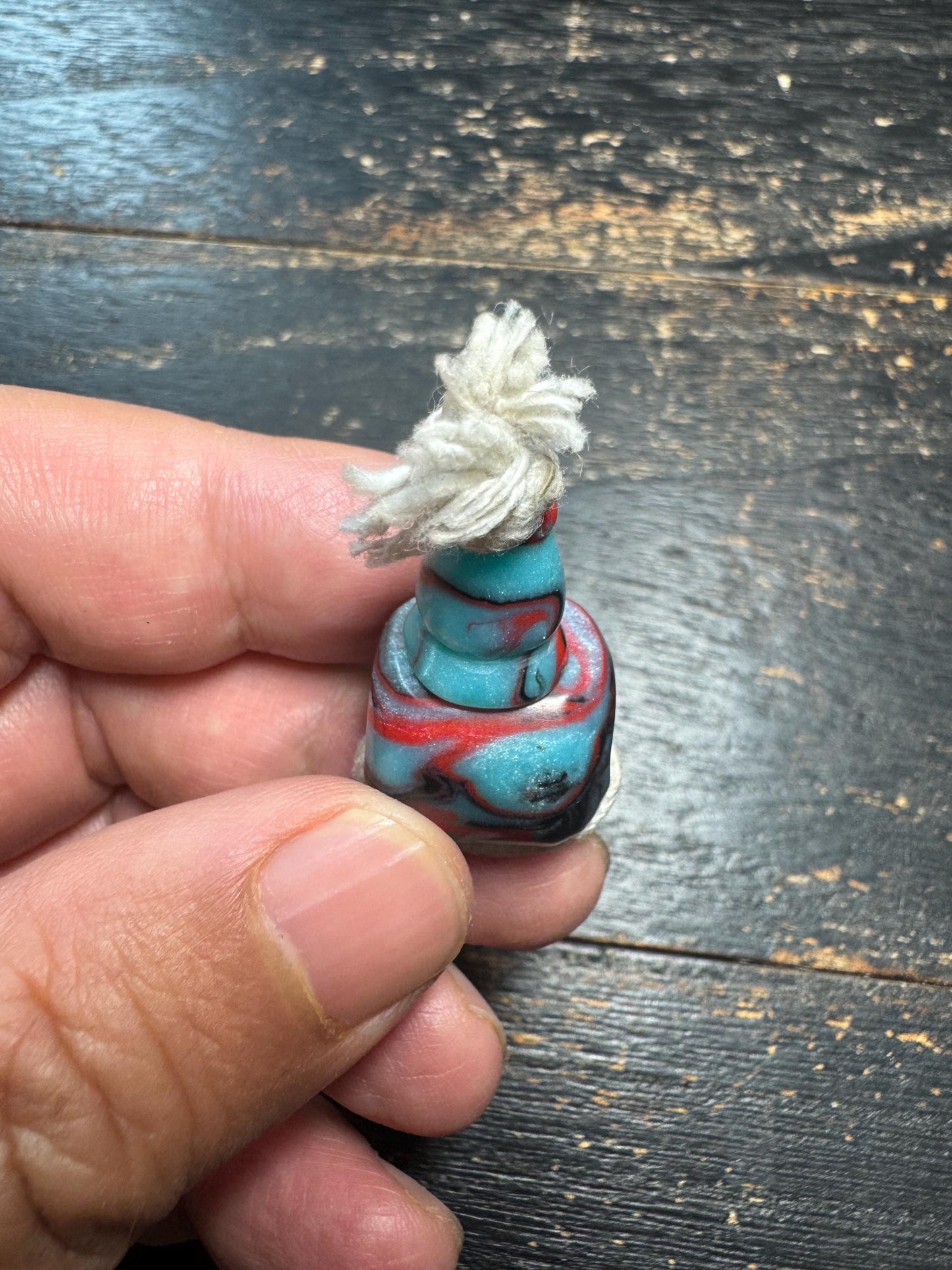 Vintage Resin Guru Bead • Tibetan Style Three-Hole Guru Bead • Swirled Turquoise Red Black Resin Pendant Bead • Mala Making Supply
