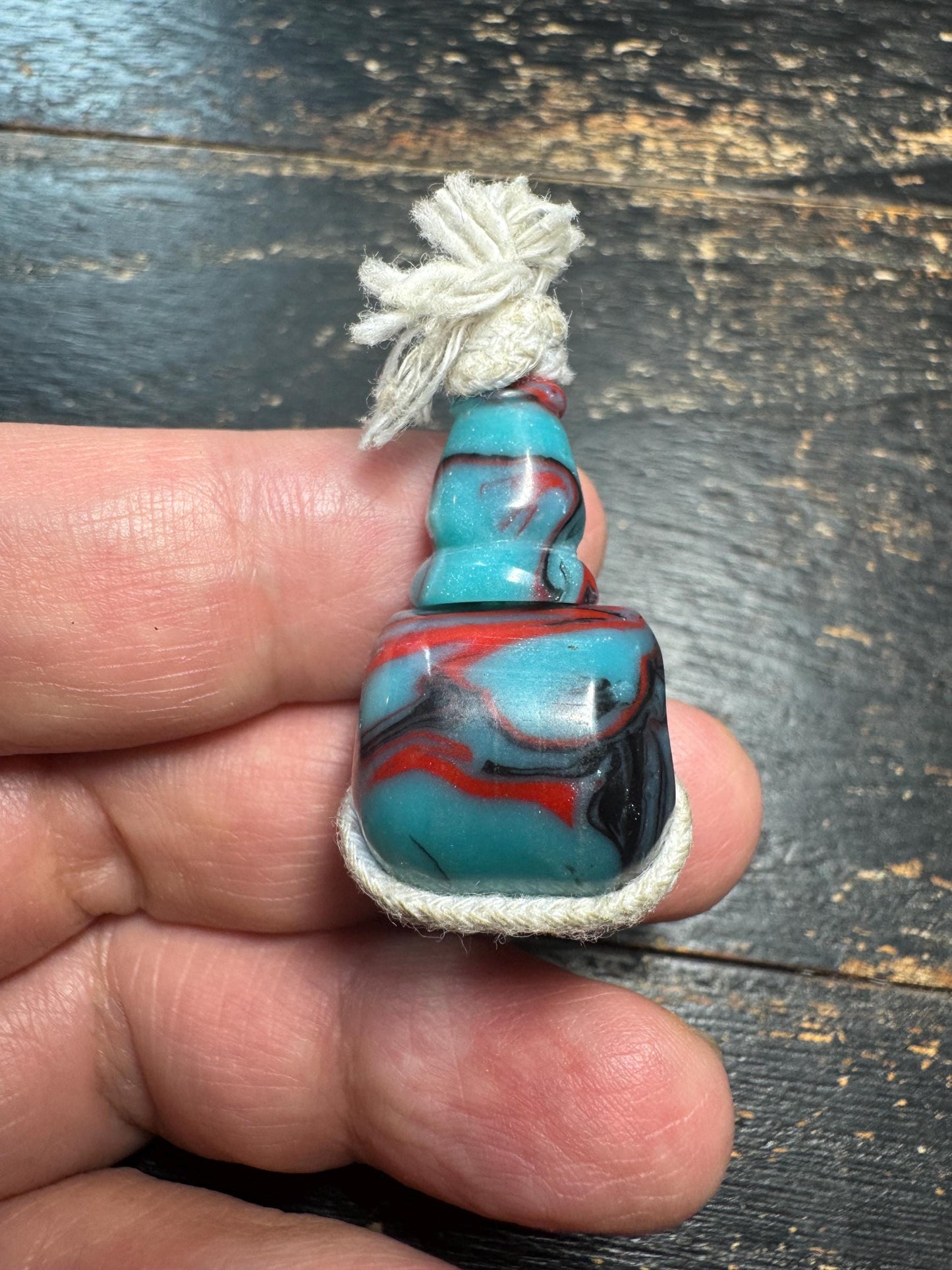 Vintage Resin Guru Bead • Tibetan Style Three-Hole Guru Bead • Swirled Turquoise Red Black Resin Pendant Bead • Mala Making Supply