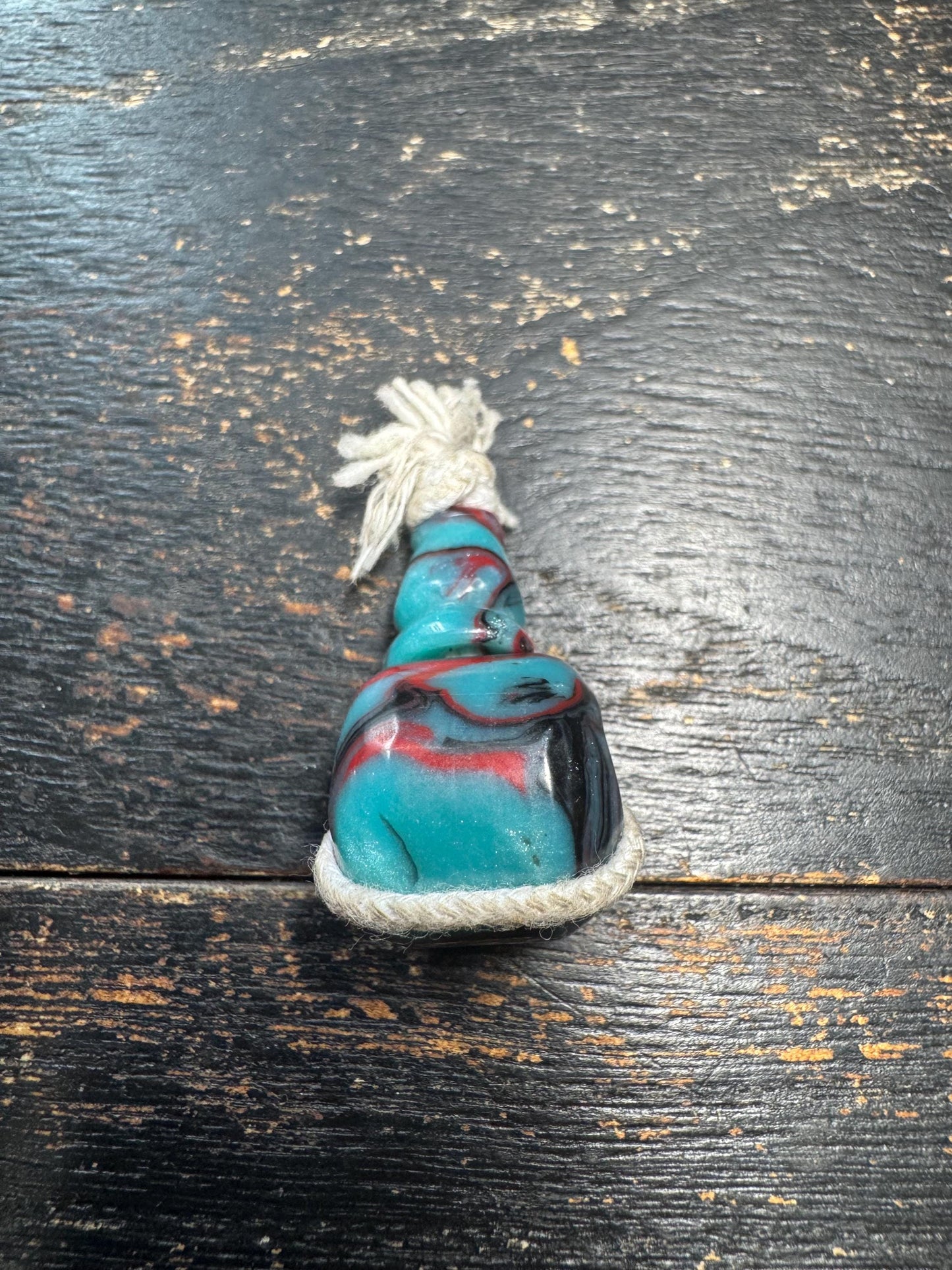 Vintage Resin Guru Bead • Tibetan Style Three-Hole Guru Bead • Swirled Turquoise Red Black Resin Pendant Bead • Mala Making Supply