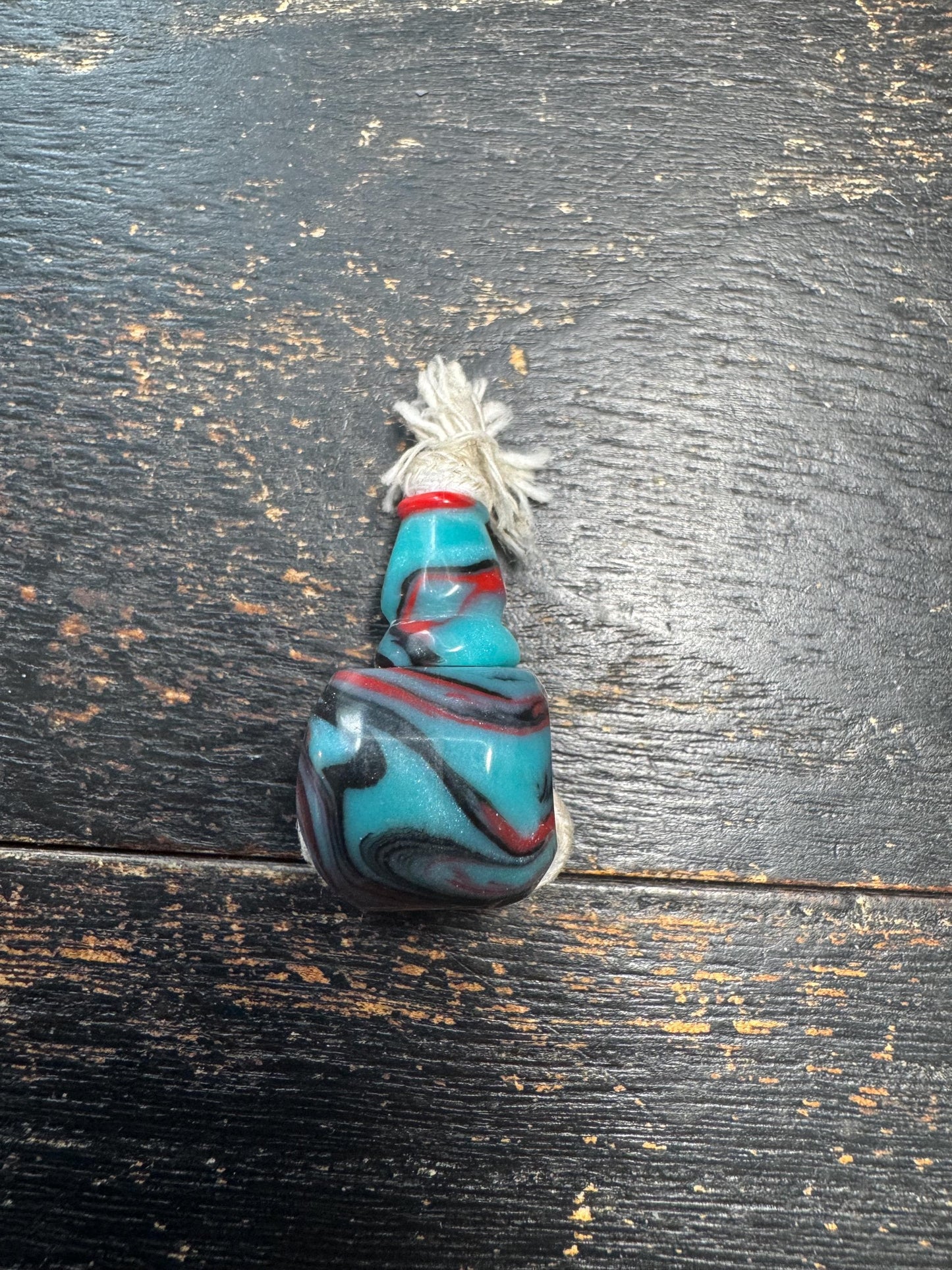 Vintage Resin Guru Bead • Tibetan Style Three-Hole Guru Bead • Swirled Turquoise Red Black Resin Pendant Bead • Mala Making Supply