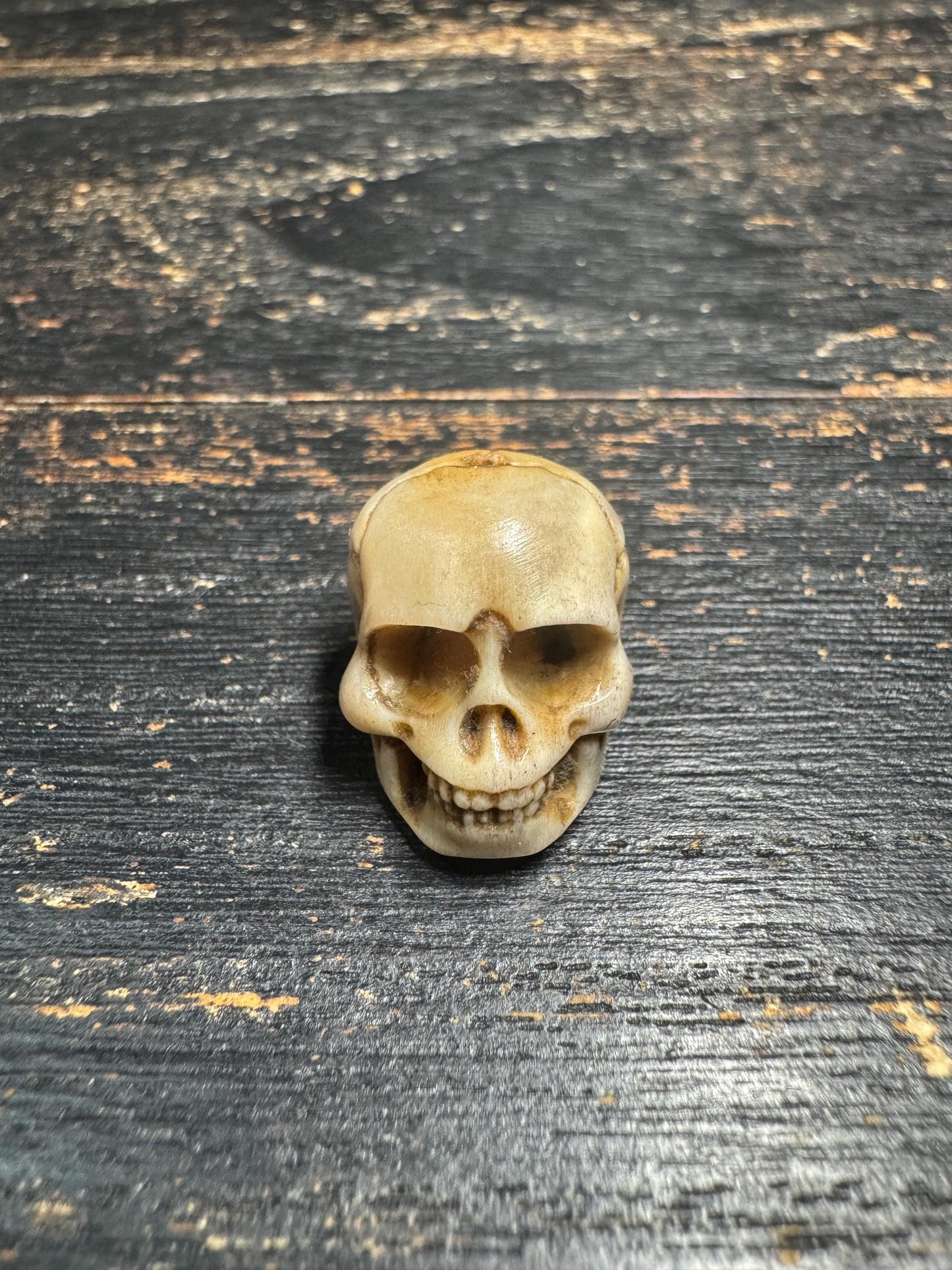 Hand Carved Deer Antler Citipati Skull Bead | Nepal Tibetan Buddhist Skull Guru Bead | Meditation Mala Pendant | Handmade Spiritual Talisman