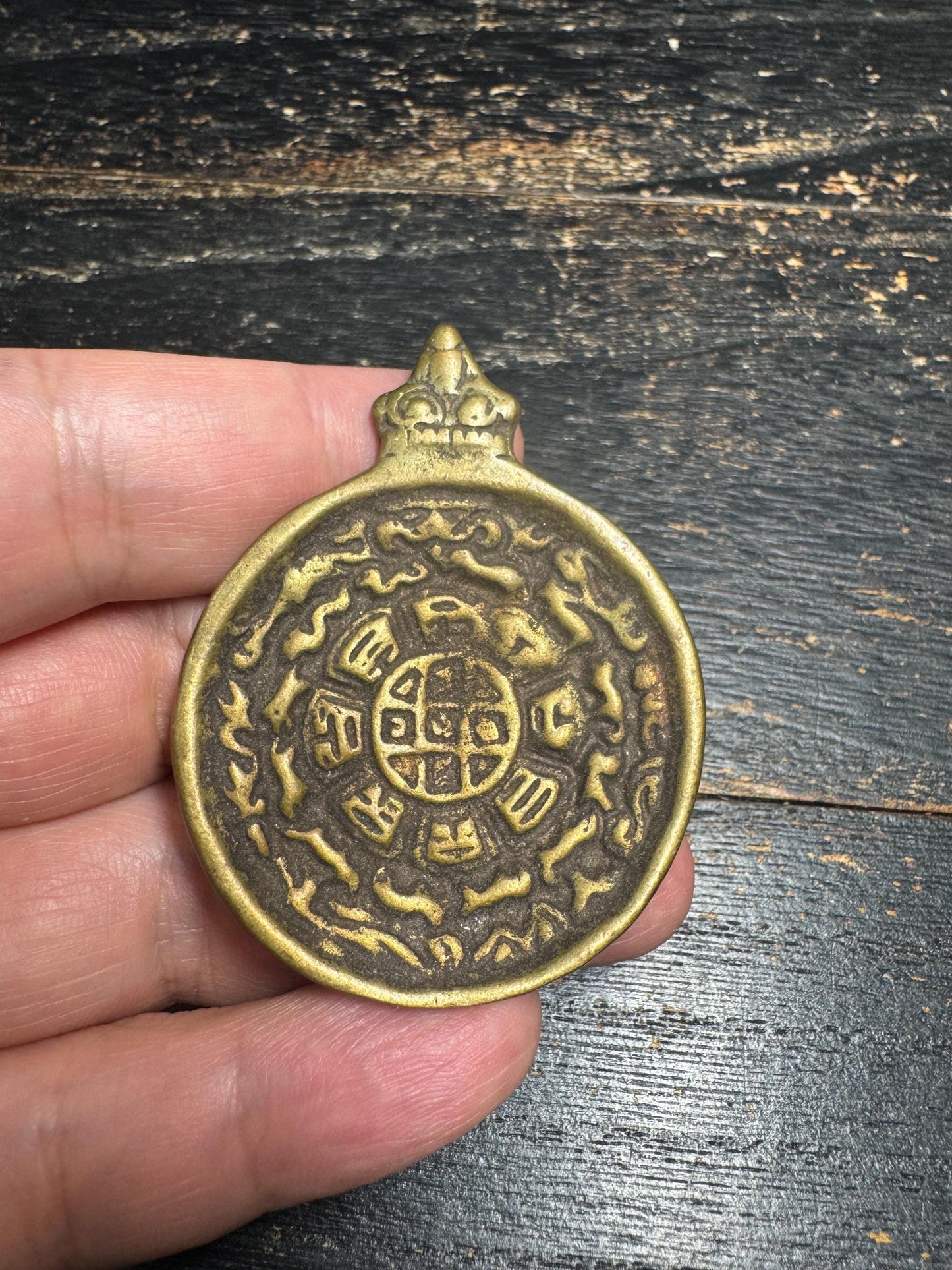 Tibetan Brass Bagua Amulet Pendant – Eight Trigrams Protection Talisman with Garuda Back, Himalayan Feng Shui Amulet(H720)