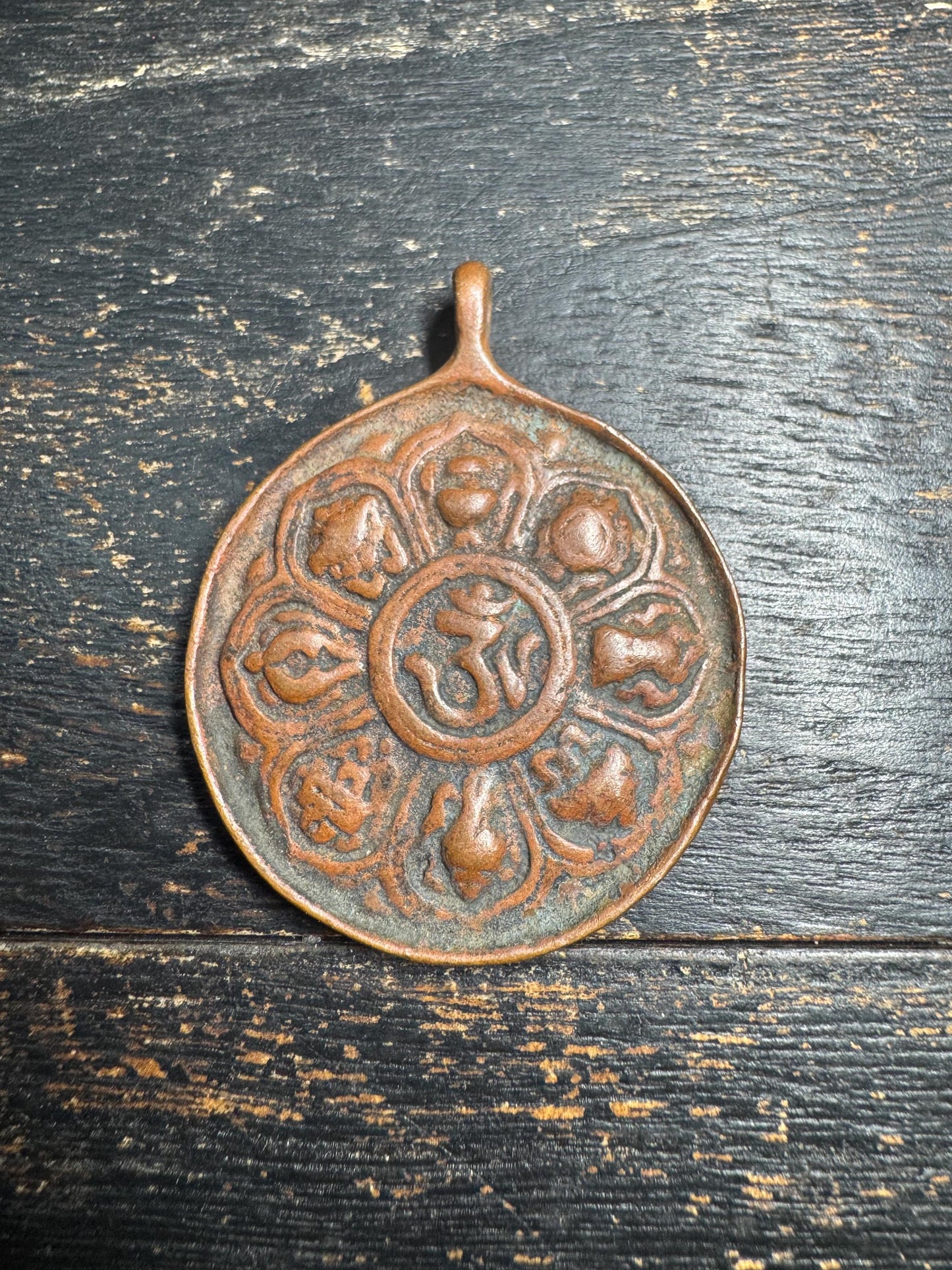 Vintage Tibetan Brass Nine Palaces Bagua Pendant | Double-Sided Buddhist Amulet | Om Protection Talisman | Nepal Brass Charm(H721)