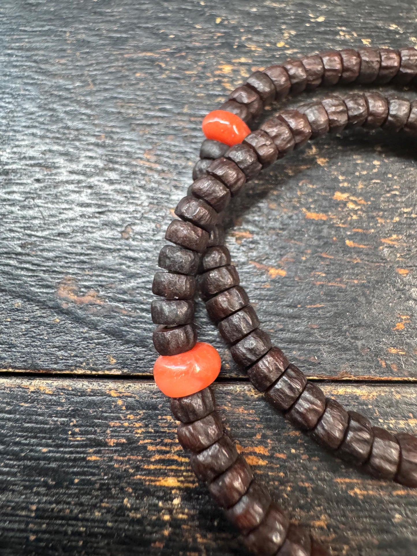 Vintage 108 Mini Hundred-Eyed Bodhi Seed Mala Necklace • Nanhong Agate Accent Beads • Tibetan Buddhist Prayer Beads • Meditation Mala • 12 I