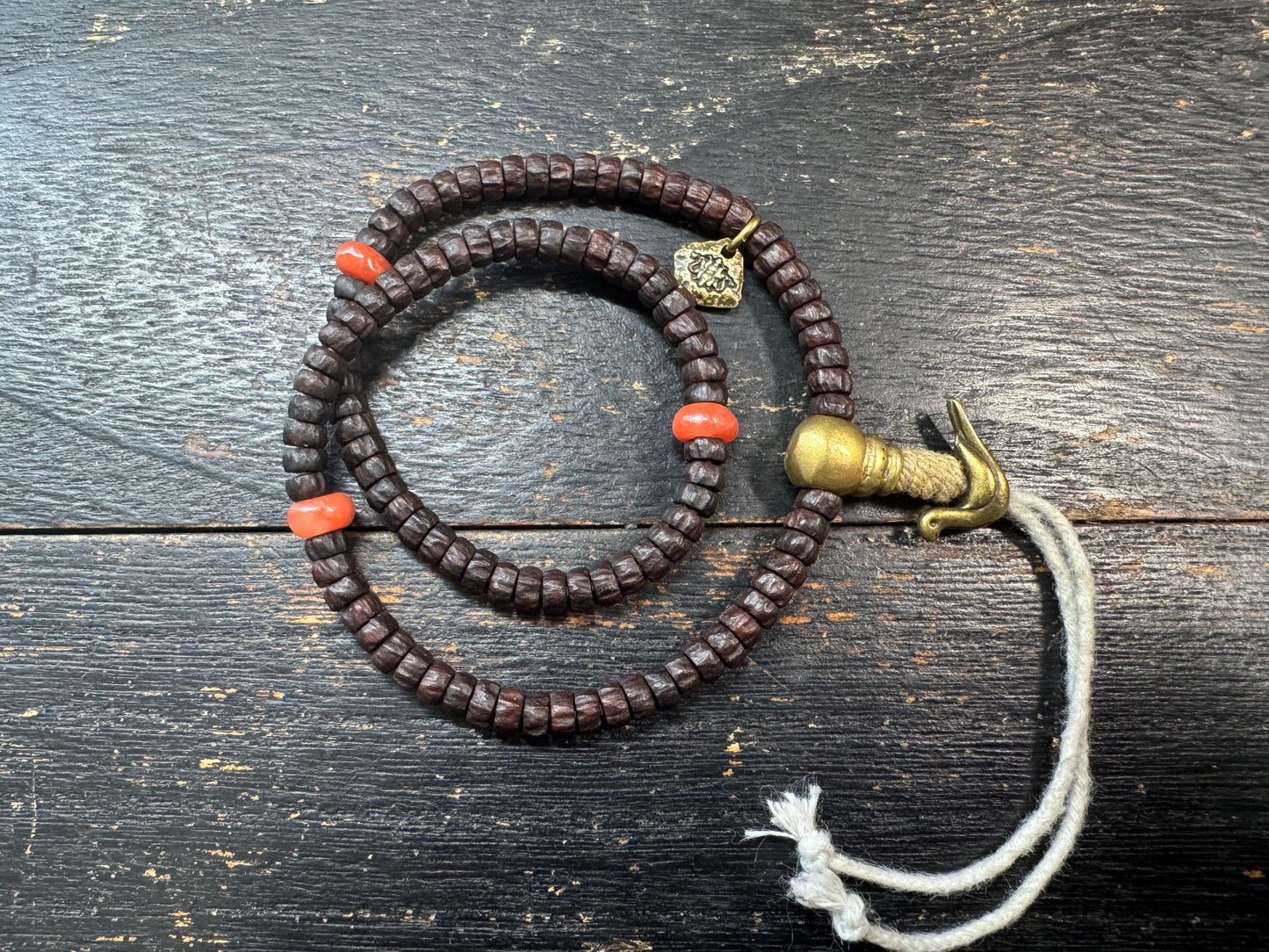 Vintage 108 Mini Hundred-Eyed Bodhi Seed Mala Necklace • Nanhong Agate Accent Beads • Tibetan Buddhist Prayer Beads • Meditation Mala • 12 I