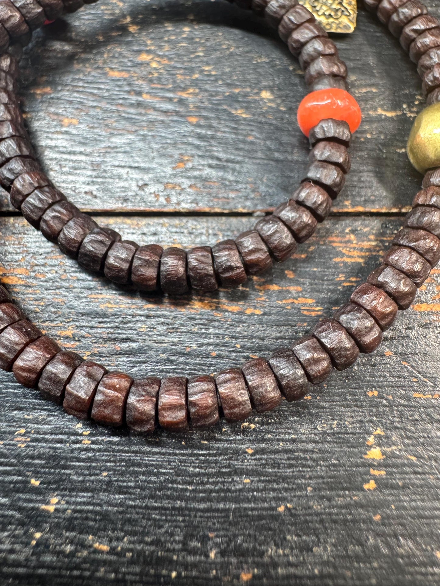 Vintage 108 Mini Hundred-Eyed Bodhi Seed Mala Necklace • Nanhong Agate Accent Beads • Tibetan Buddhist Prayer Beads • Meditation Mala • 12 I