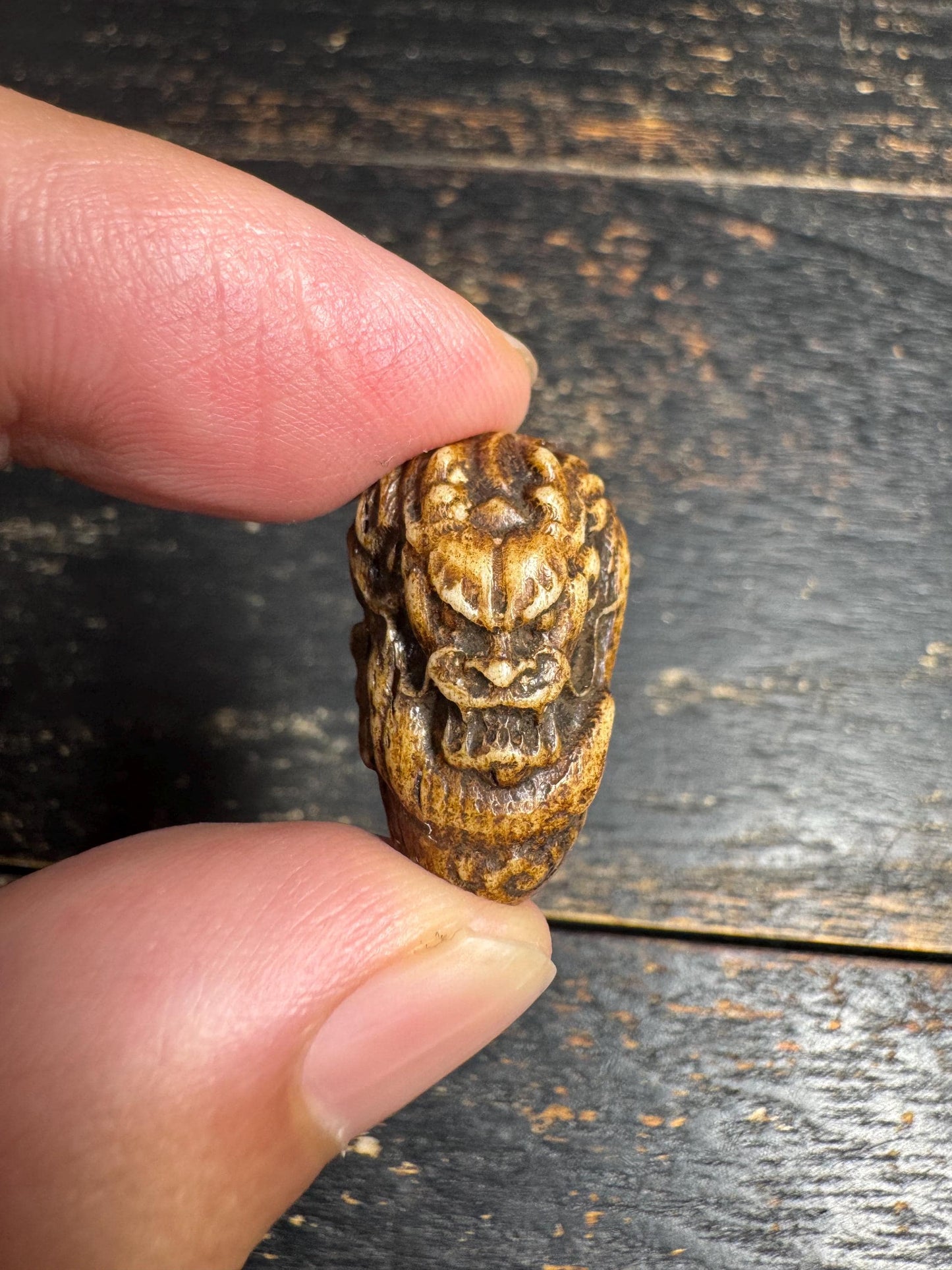 Hand Carved Yak Bone Dragon Guru Bead, Tibetan Style Dragon Carving Mala Focal Bead, Handmade Spiritual Jewelry Bead(H722)