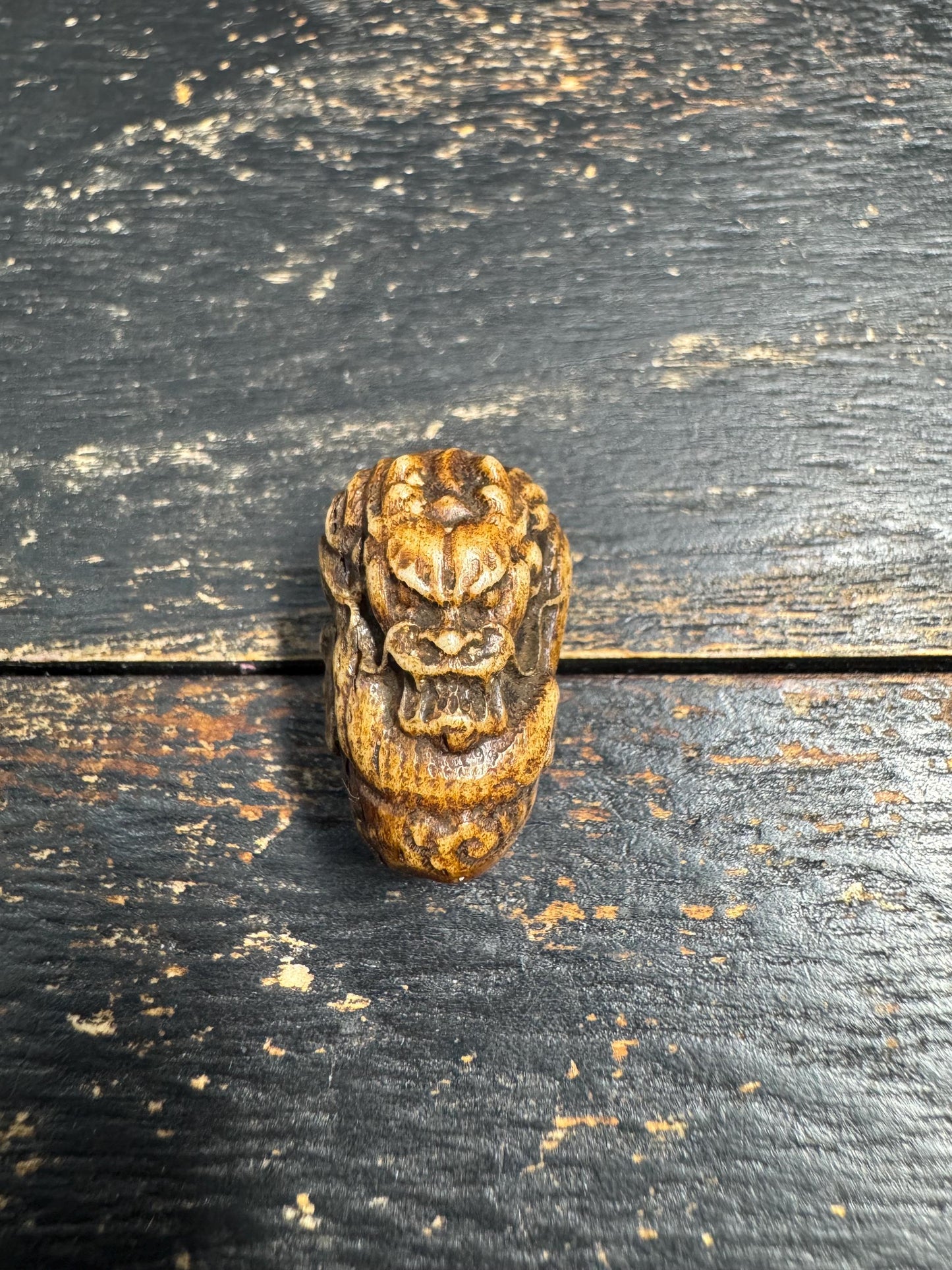 Hand Carved Yak Bone Dragon Guru Bead, Tibetan Style Dragon Carving Mala Focal Bead, Handmade Spiritual Jewelry Bead(H722)