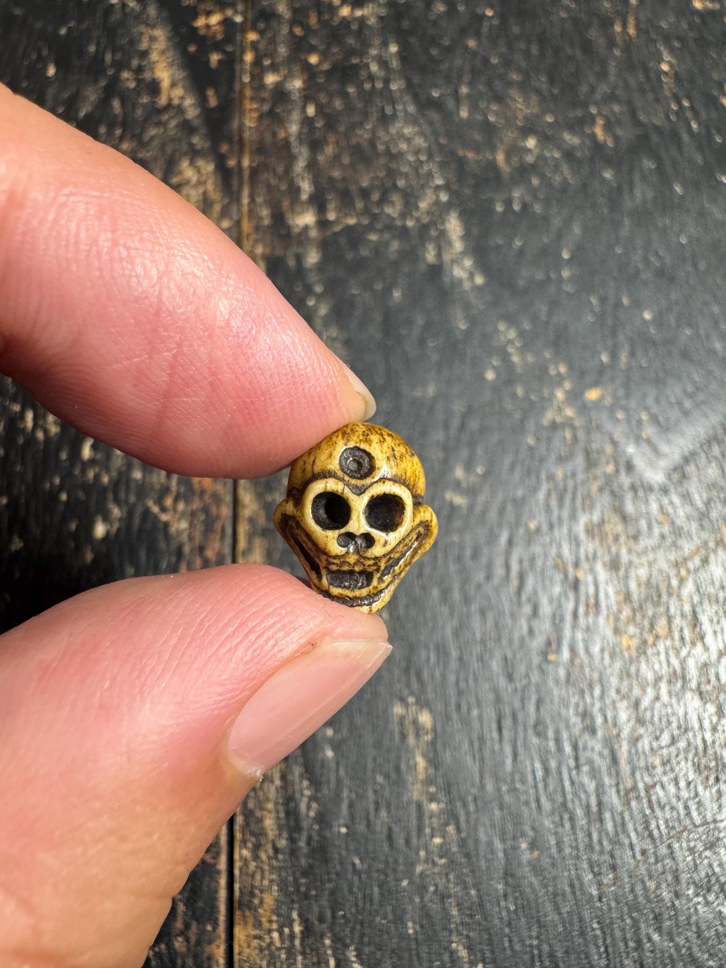 Hand Carved Yak Bone Skull Guru Bead 13mm, Third Eye Skull Mala Bead, Tibetan Style Carved Bone Focal Bead for Jewelry Making(H724)
