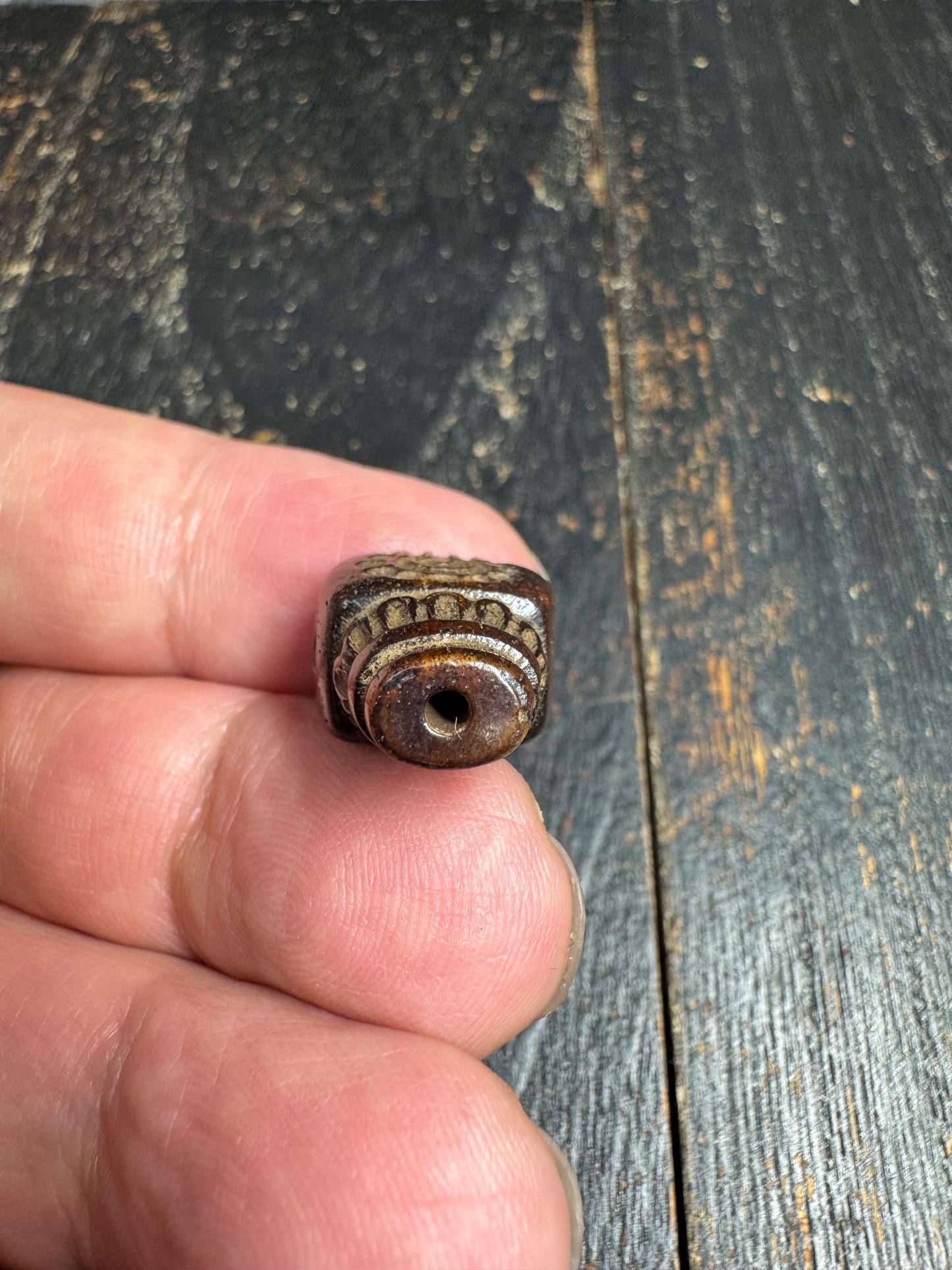 Vintage Hand-Carved Yak Bone Guru Bead with Mantra Motif | Tibetan Three-Hole Guru Bead for Mala Necklace | Replacement Center Bead(H725)
