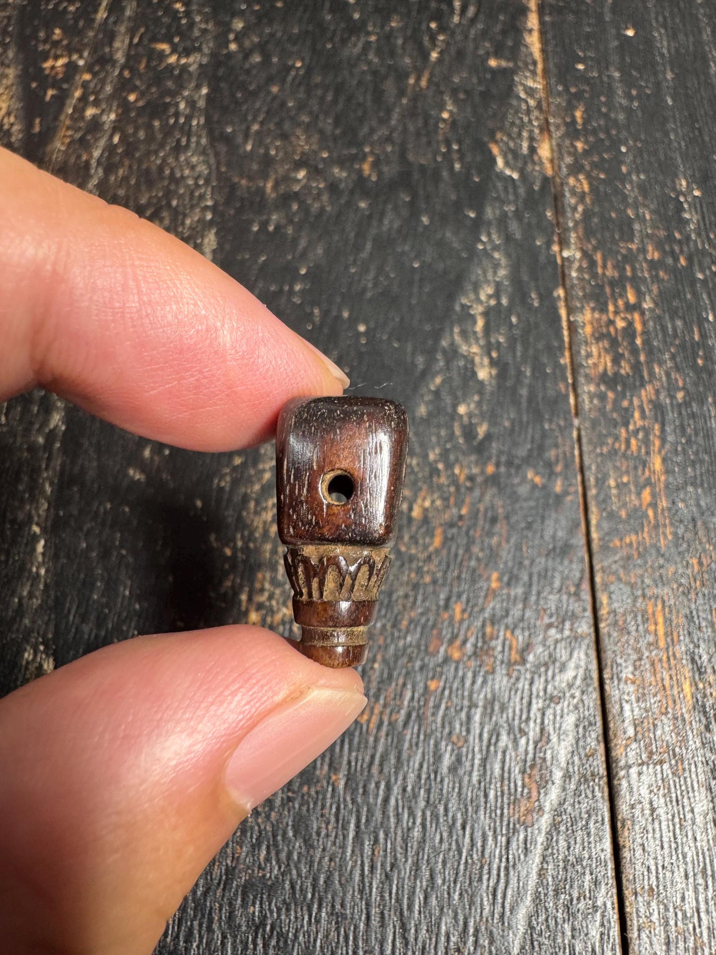 Vintage Hand-Carved Yak Bone Guru Bead with Mantra Motif | Tibetan Three-Hole Guru Bead for Mala Necklace | Replacement Center Bead(H725)