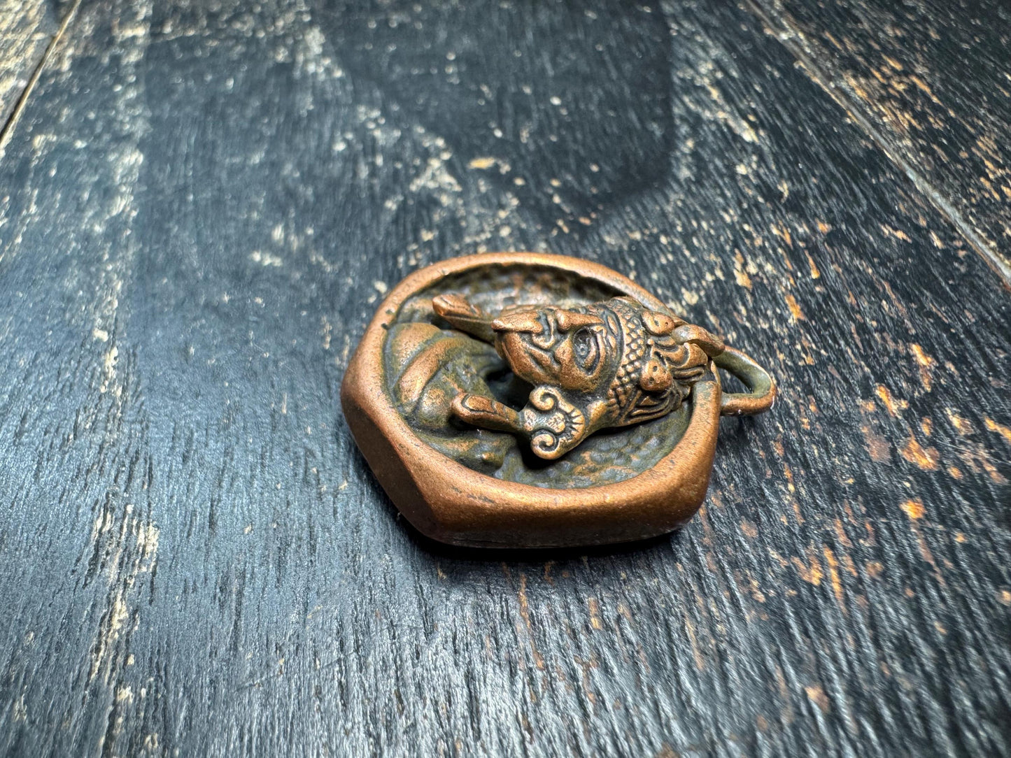 Vintage Brass Himalayan Protector Pendant – Dual-Sided Buddhist Amulet, Mahakala-Inspired Ritual Jewelry, Tibetan Brass Talisman