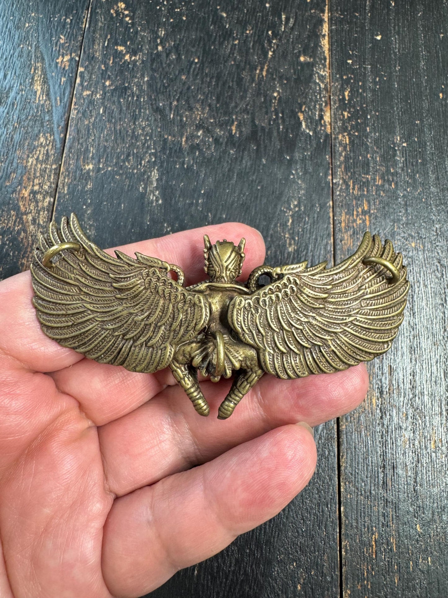 Vintage Brass Garuda Pendant, Tibetan Khyung Bird Amulet, Buddhist Protector Pendant, Winged Deity Charm, Himalayan Spiritual Talisman(H728)