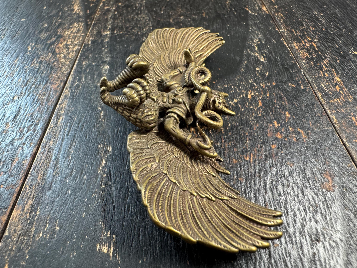Vintage Brass Garuda Pendant, Tibetan Khyung Bird Amulet, Buddhist Protector Pendant, Winged Deity Charm, Himalayan Spiritual Talisman(H728)