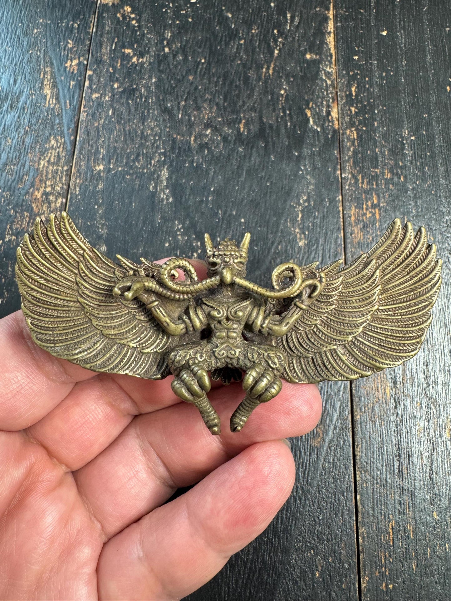 Vintage Brass Garuda Pendant, Tibetan Khyung Bird Amulet, Buddhist Protector Pendant, Winged Deity Charm, Himalayan Spiritual Talisman(H728)