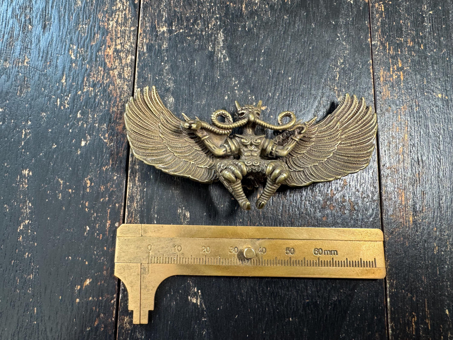 Vintage Brass Garuda Pendant, Tibetan Khyung Bird Amulet, Buddhist Protector Pendant, Winged Deity Charm, Himalayan Spiritual Talisman(H728)