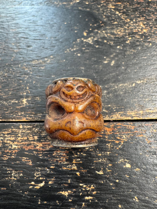 Vintage Nepal Tibetan Carved Yak Bone Garuda & Citipati Skull Bead, Double-Sided Buddhist Talisman, Mala Guru Bead, Protective Amulet(H726)