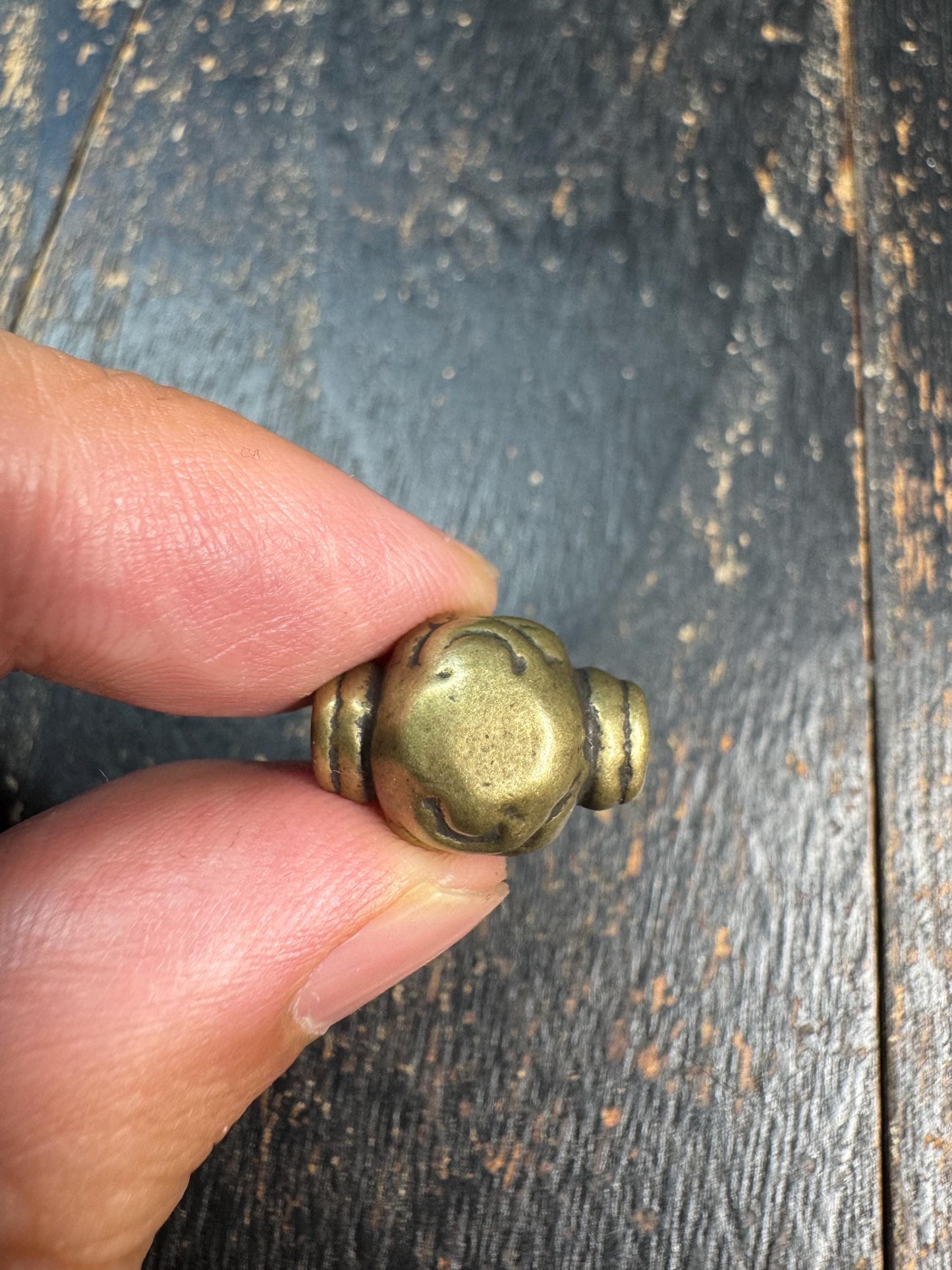 Vintage Brass Conch Guru Bead • Tibetan Mala Center Bead • Three Hole Guru Bead • Hand Cast Brass Spacer • Buddhist Prayer Bead Supply
