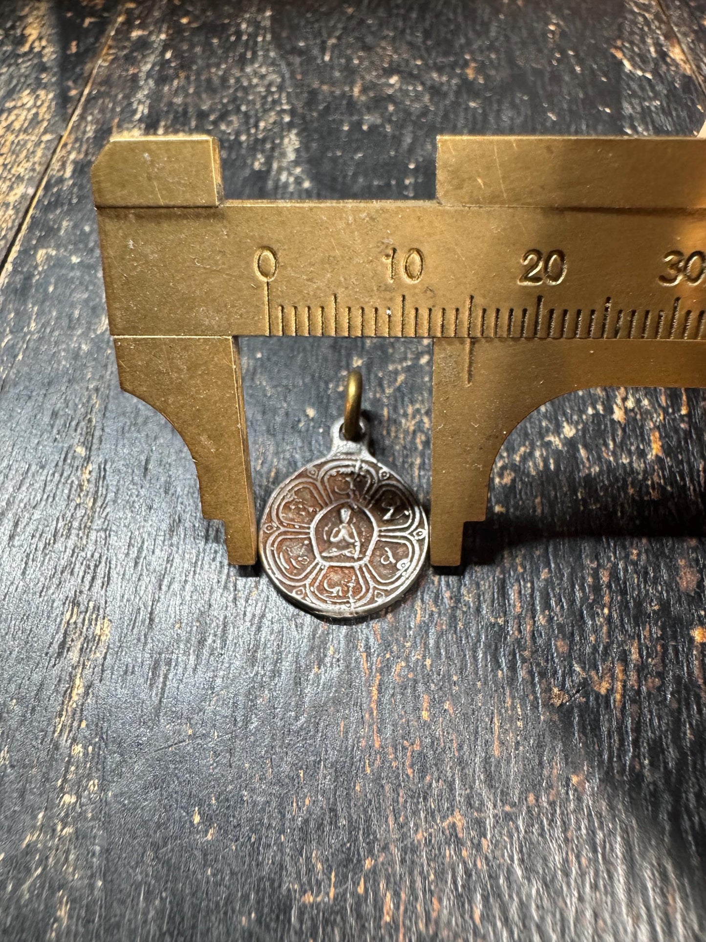 Vintage Tibetan Seed Syllable Amulet Pendant • Lotus Mandala Charm • Thokcha Talisman • Himalayan Prayer Pendant (H706)