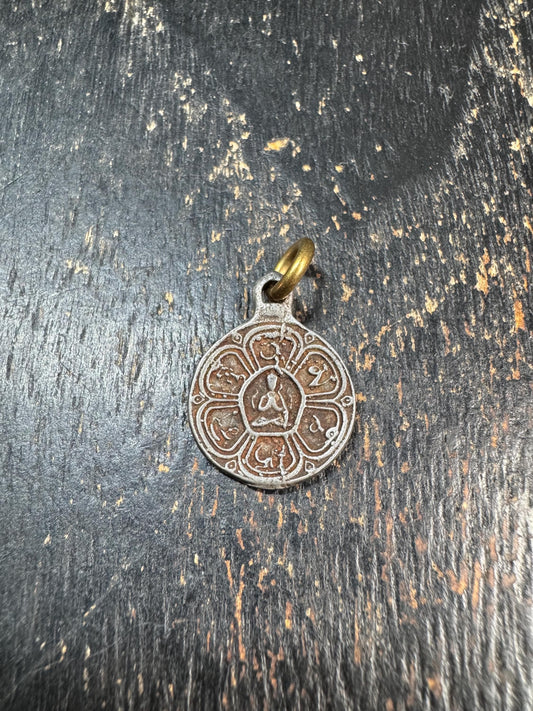 Vintage Tibetan Seed Syllable Amulet Pendant • Lotus Mandala Charm • Thokcha Talisman • Himalayan Prayer Pendant (H706)