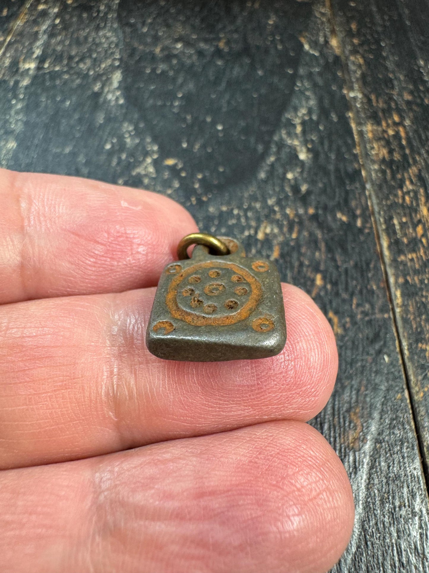 Vintage Himalayan Thokcha Pendant • Nine Dot Mantra Symbol • Cold Iron Protective Amulet • Tibetan Ritual Charm(H704)