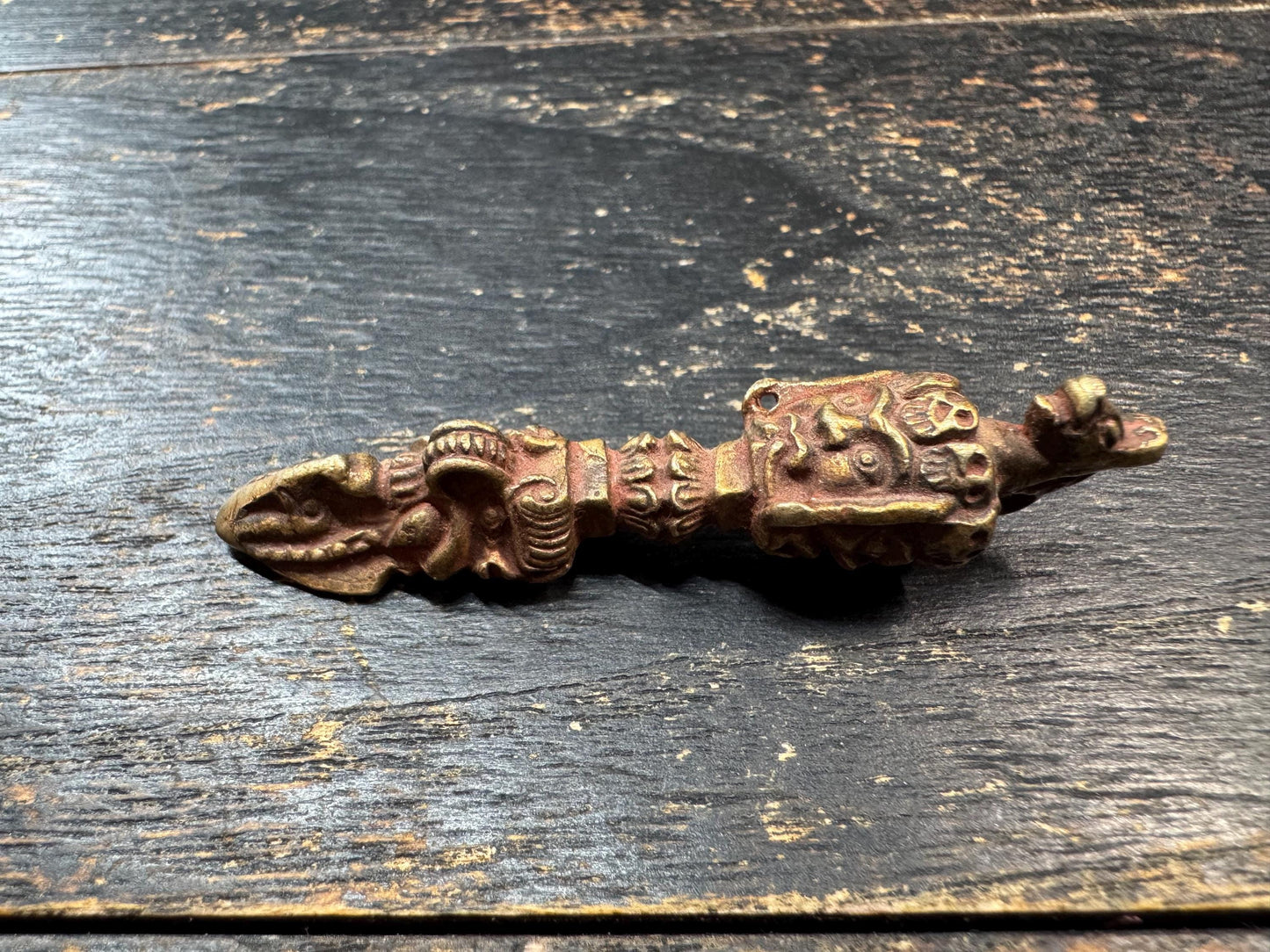 Vintage Brass Tibetan Phurba Pendant | Nepal Three-Faced Kila Vajrakilaya Ritual Amulet | Handmade Buddhist Protection Talisman(H729)