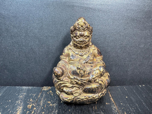 Vintage Tibetan Buddhist Wealth Deity Statue Brass Gilt Figure | Himalayan Jambhala Prosperity God | Altar Meditation Decor(H732)