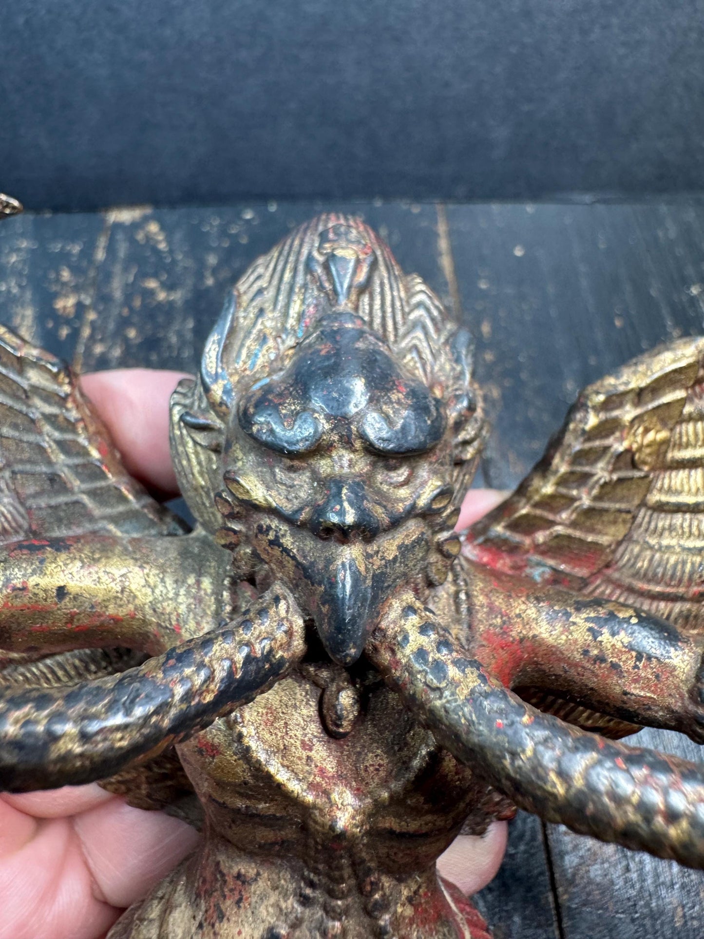 Old Tibetan Buddhism Temple Bronze Gilt Suparna Suparnin Bird Statue | Vintage Himalayan Garuda Figure | Buddhist Protector Deity Altar(H733