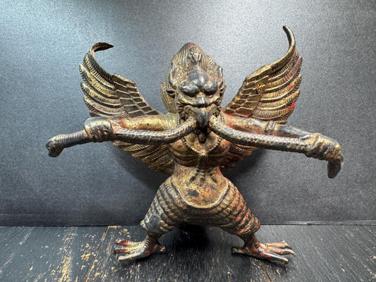 Old Tibetan Buddhism Temple Bronze Gilt Suparna Suparnin Bird Statue | Vintage Himalayan Garuda Figure | Buddhist Protector Deity Altar(H733