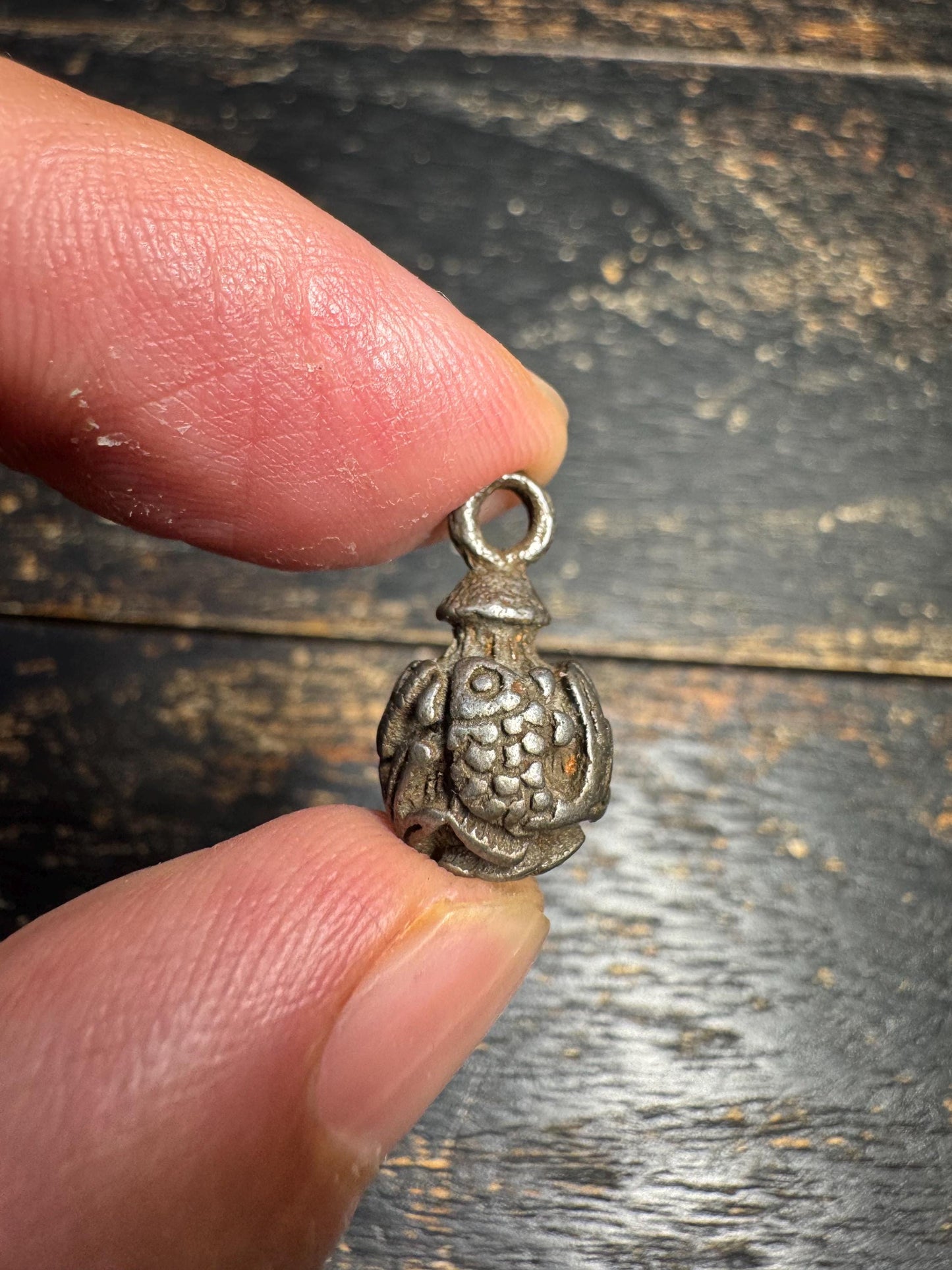 Vintage Tibetan Thokcha Iron Three Fish Amulet Pendant, Old Himalayan Protective Charm, Tribal Talisman, Mala Pendant(H708)